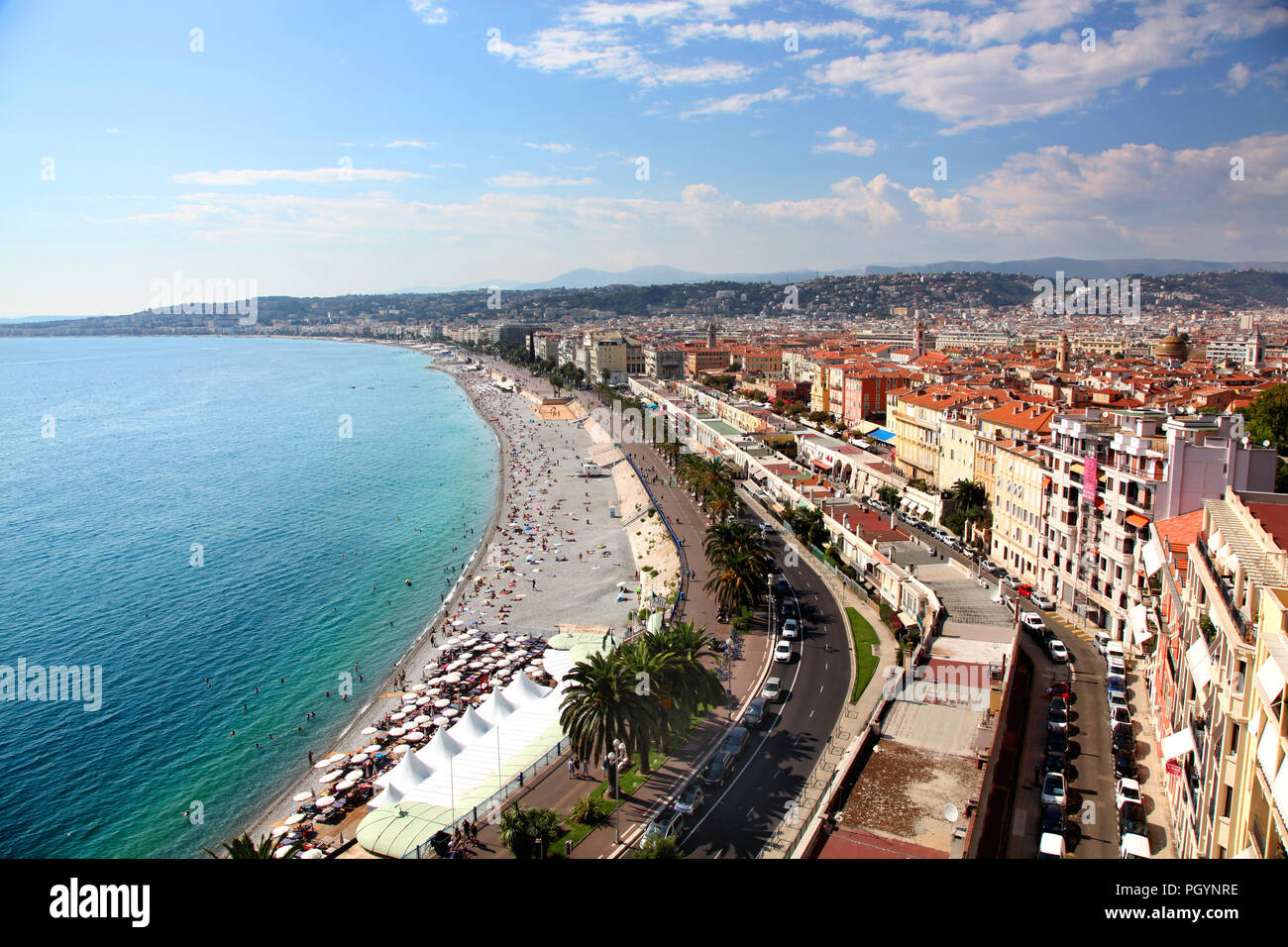 Luftaufnahme des berühmten Nice Promenade Stockfoto