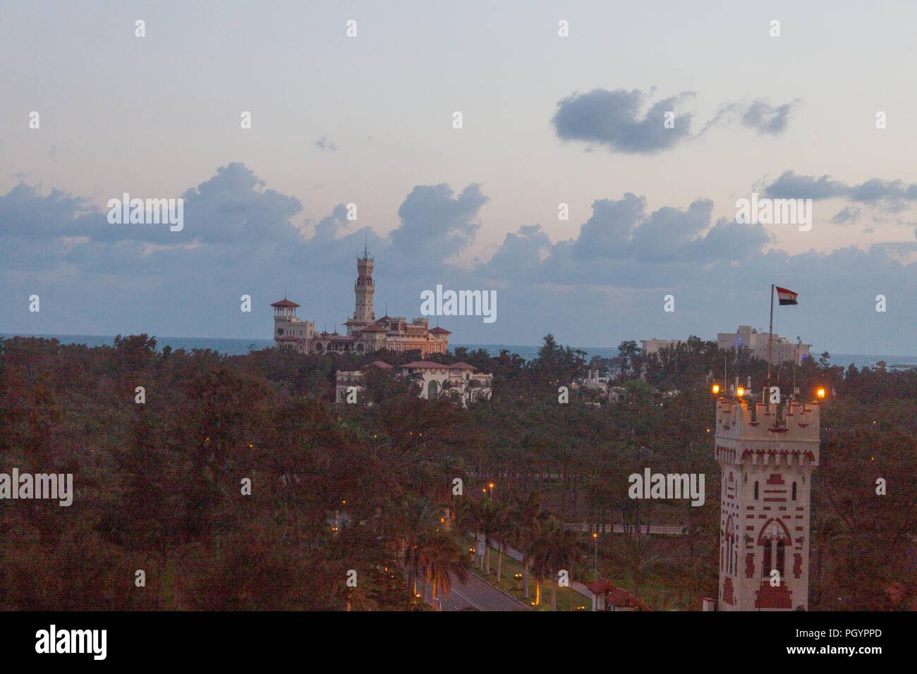 Topview des Großen Leuchtturm in Alexandria, stand auf der Insel Pharos, Mittelmeer, und Al-Montaza, Alexandria, Ägypten 2013 Stockfoto