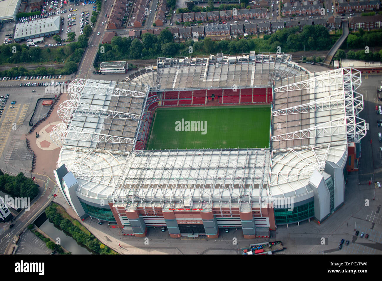 Luftbild Manchester United, Old Trafford Stadion Stockfoto