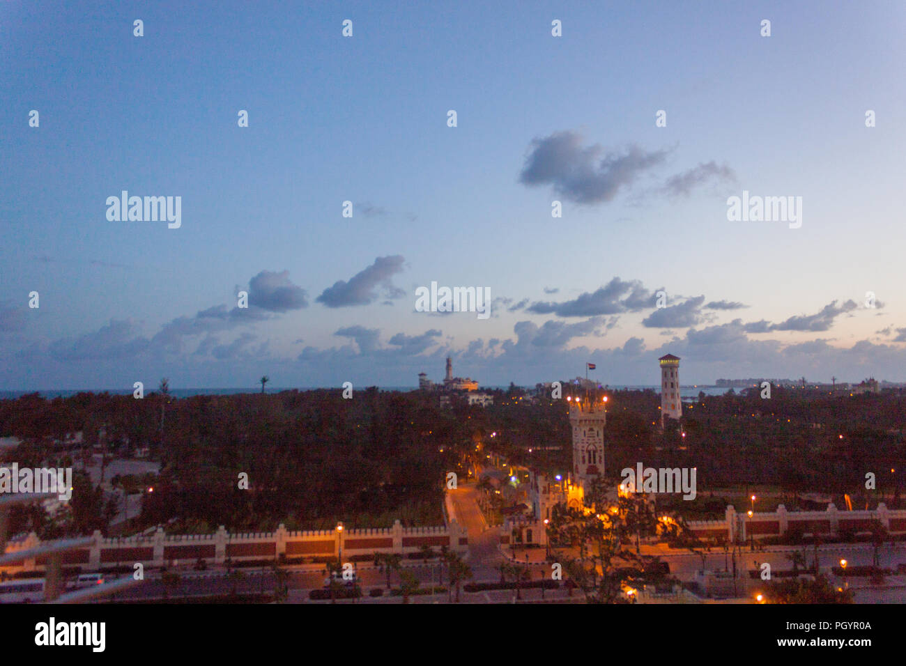 Topview des Großen Leuchtturm in Alexandria, stand auf der Insel Pharos, Mittelmeer, und Al-Montaza, Alexandria, Ägypten 2013 Stockfoto