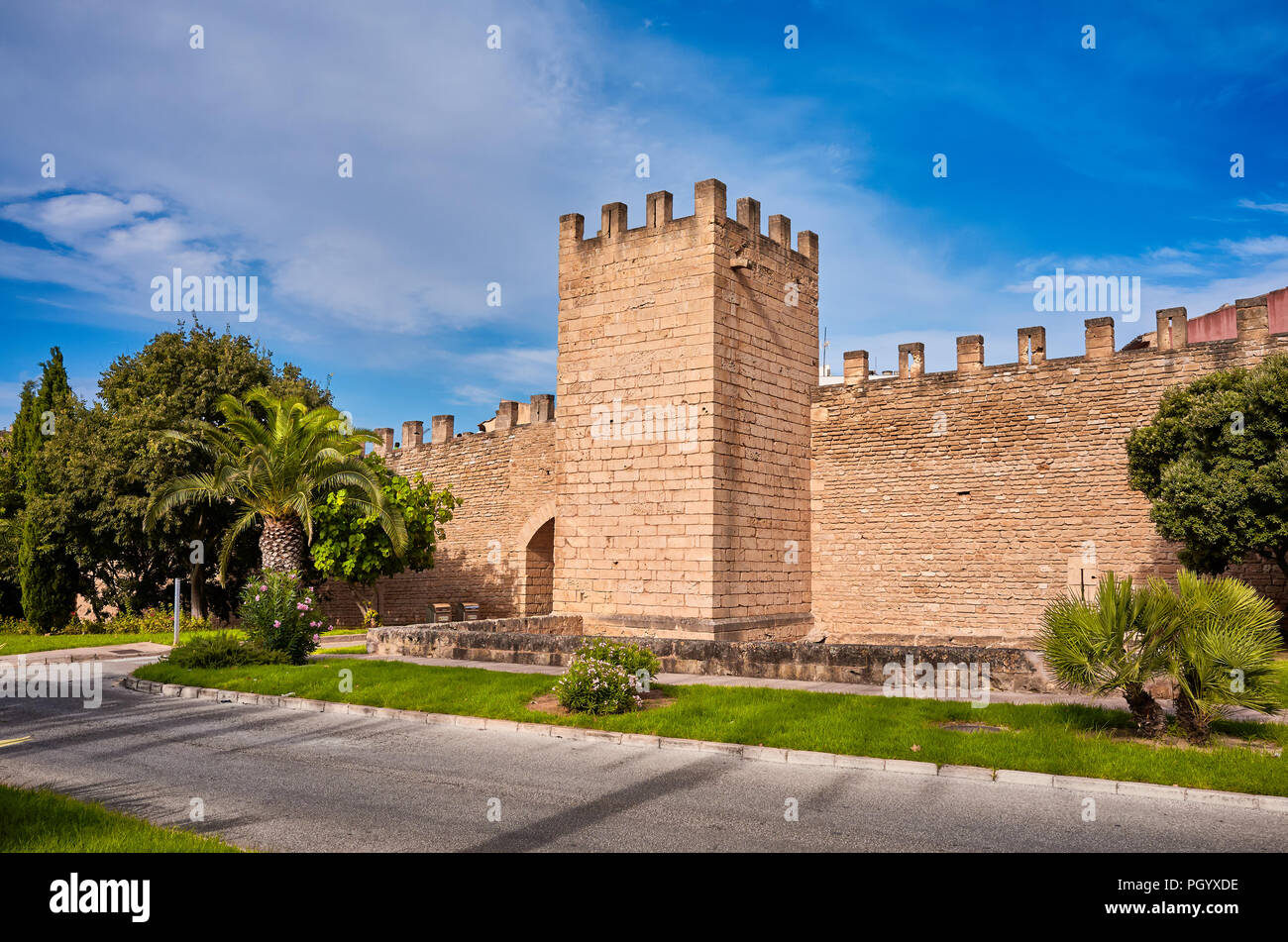 Stadtmauern in die älteste Stadt Alcudia, Mallorca, Spanien. Stockfoto