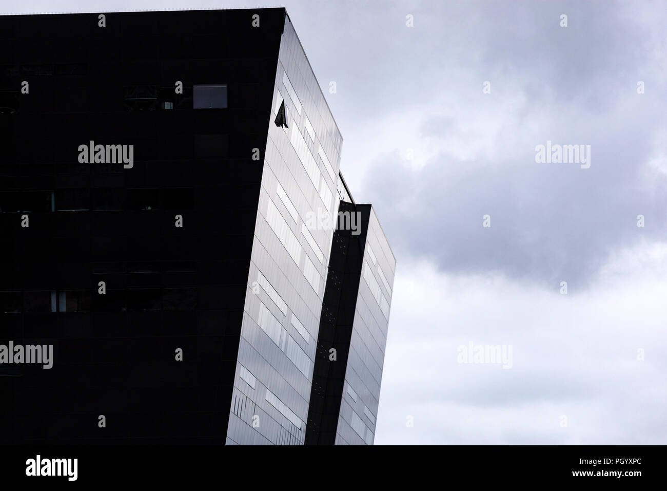 Öffnen Sie das Fenster in der Königlichen Bibliothek, der Schwarze Diamant Bibliothek, die von den Architekten Schmidt Hammer Lassen, Slotsholmen, Kopenhagen, Dänemark. Stockfoto