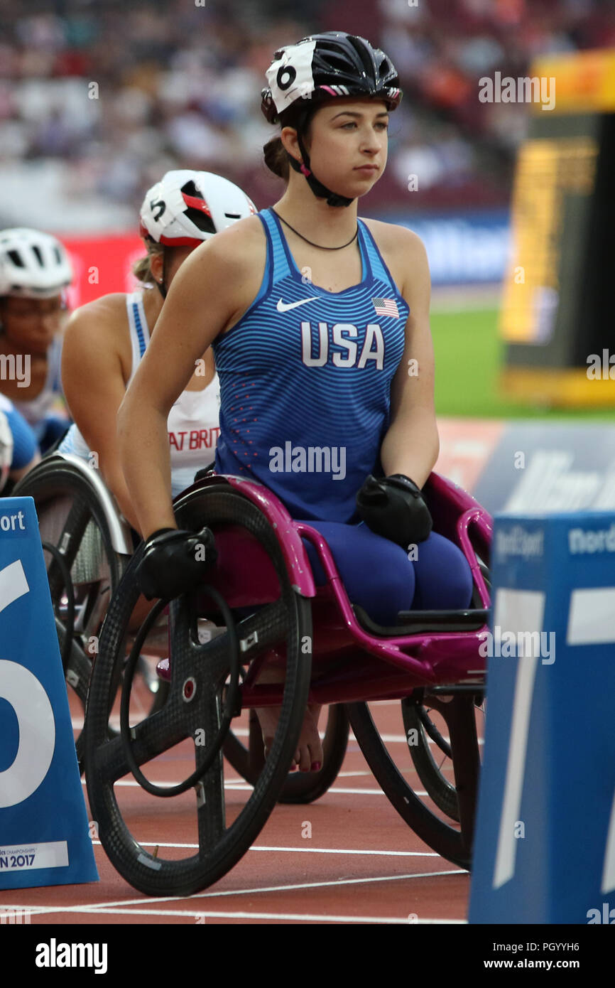 Alexa HALKO der USA im Frauen 800m T34 Finale auf der Welt Para Meisterschaften in London 2017 Stockfoto