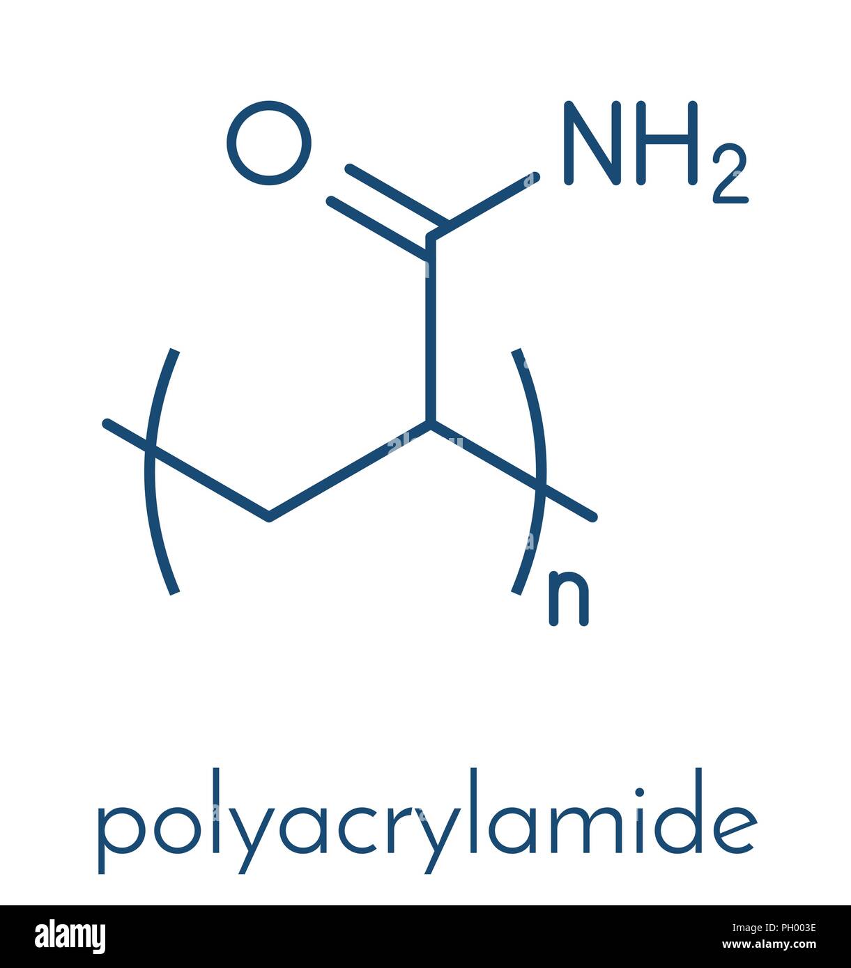 Polyacrylamid (PAM) Polymer, chemische Struktur. Skelettmuskulatur Formel. Stock Vektor