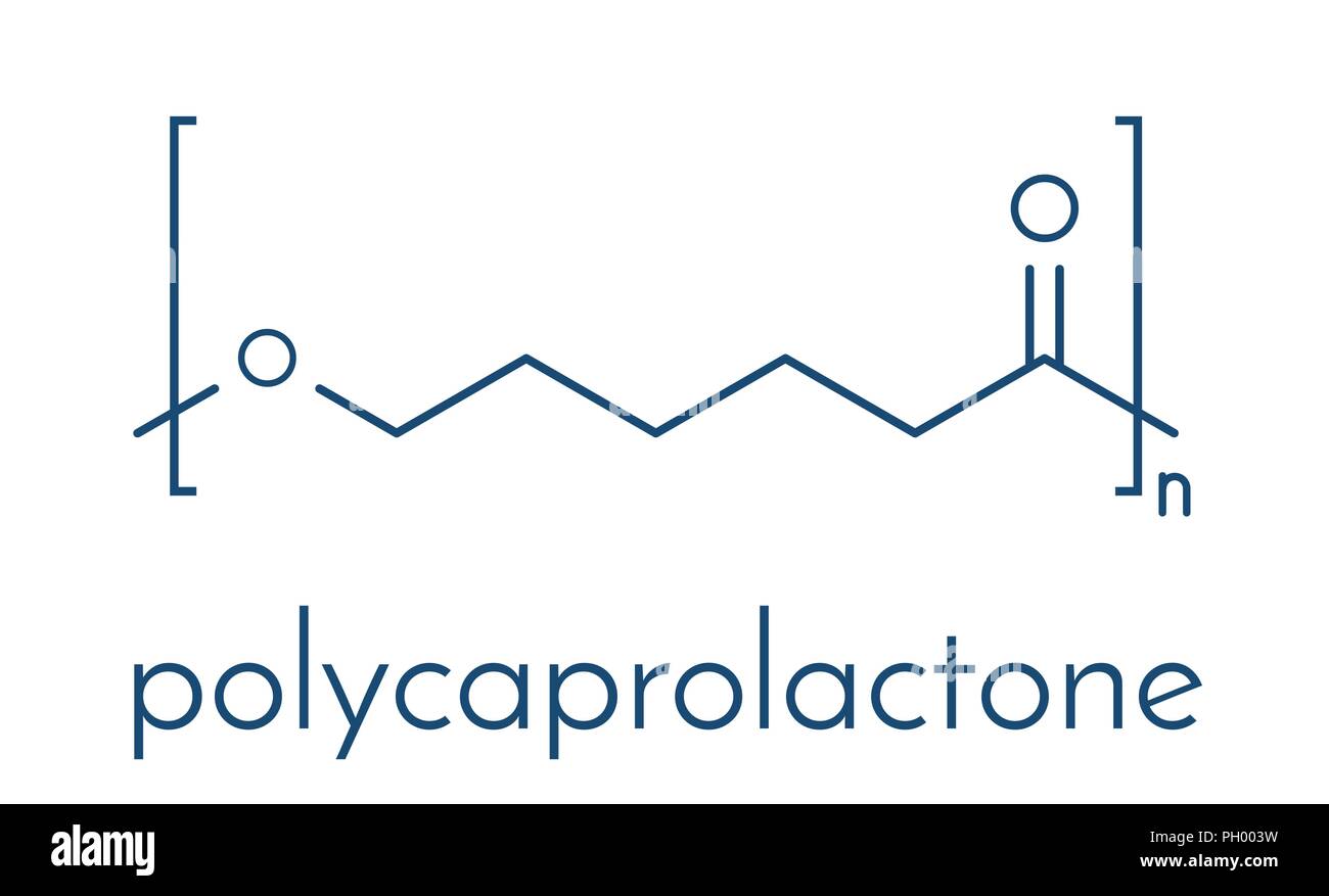 Polycaprolacton (PCL) Biologisch abbaubare Polyester, chemische Struktur. Häufig für biomedizinische Anwendungen und für Rapid Prototyping eingesetzt. Skelettmuskulatur fo Stock Vektor