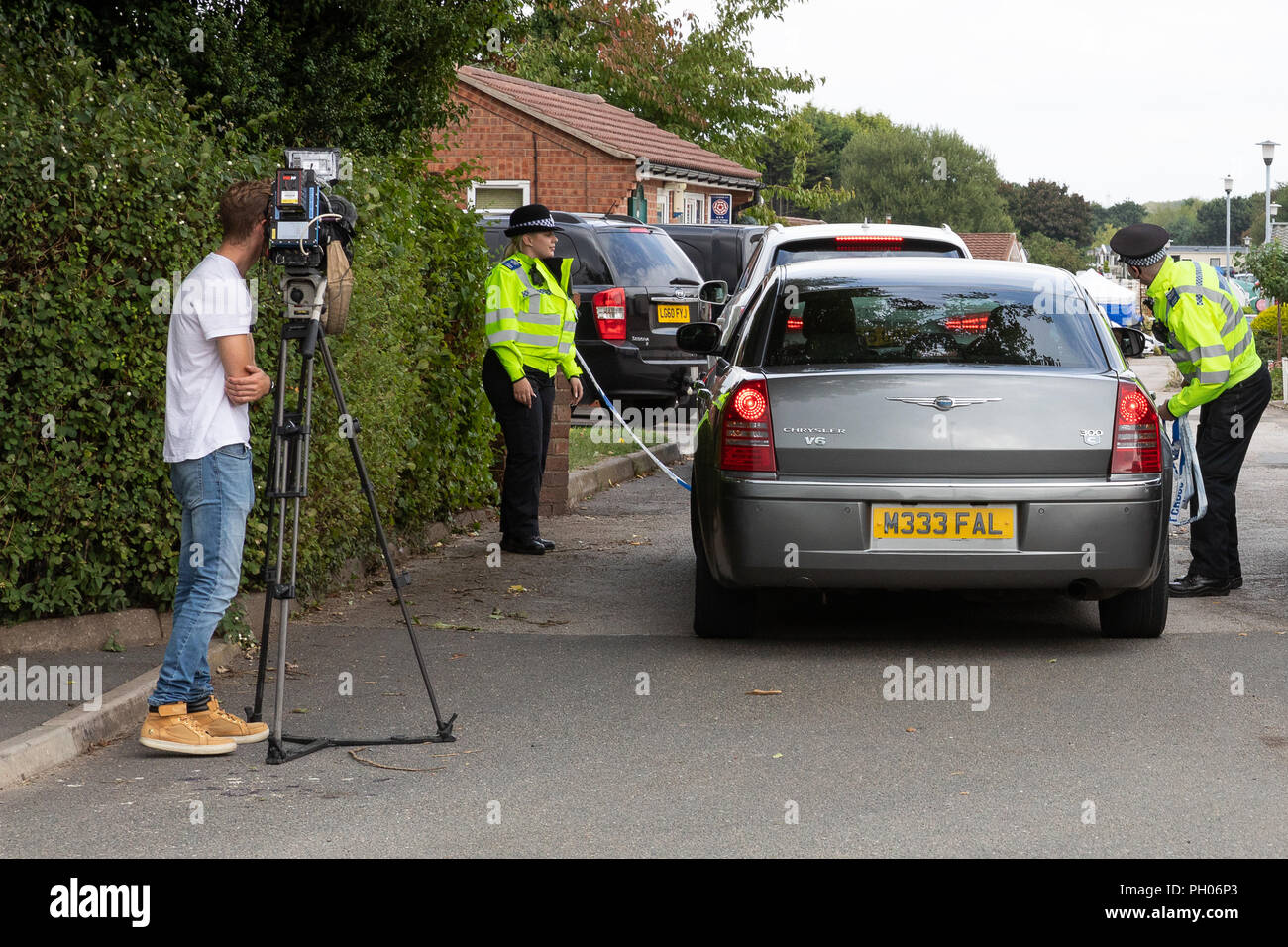 Waldstadt, Mansfield, Großbritannien. 29. August 2018. Ein 66-jährige Mann und die 48-jährige Frau an hohen Bäumen Park Homes in Waldstadt, Mansfield gestorben sind. Credit: Andy Gallagher/Alamy leben Nachrichten Stockfoto