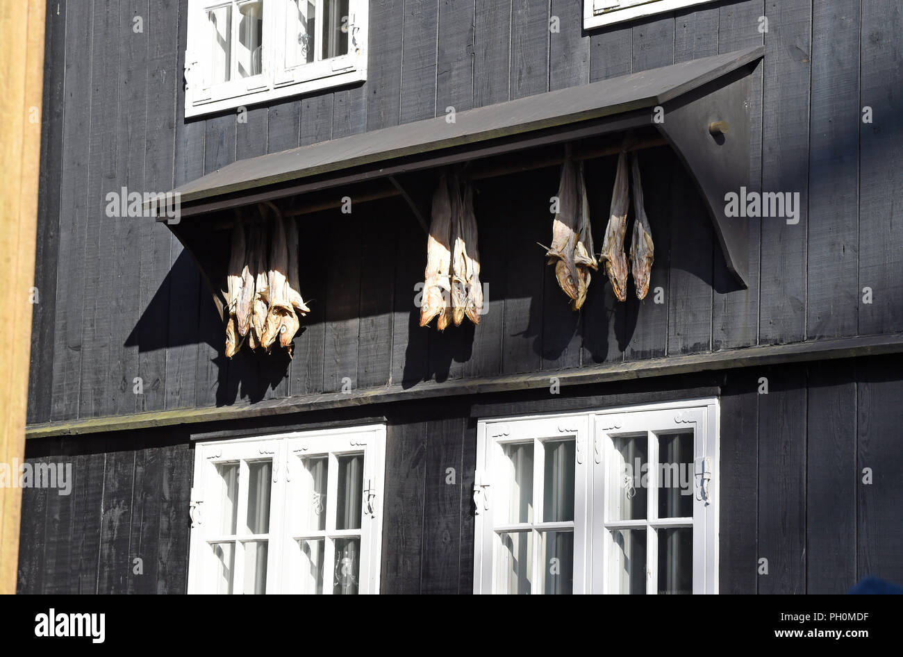 Getrockneter Stockfisch, Torshavn, Streymoy Island, Färöer, Dänemark, Europa Stockfoto