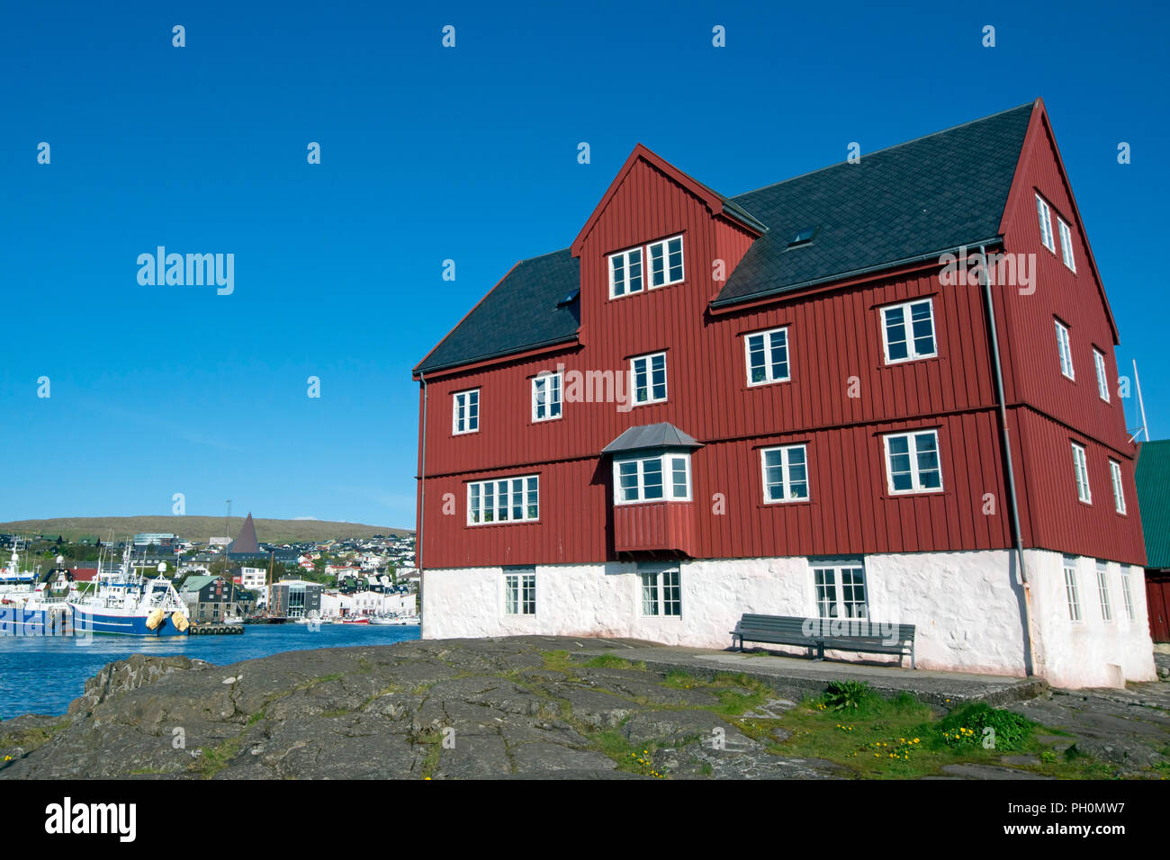 Alte färöische Parlament Gebäude Halbinsel Tinganes Tórshavn, Färöer, Dänemark Stockfoto