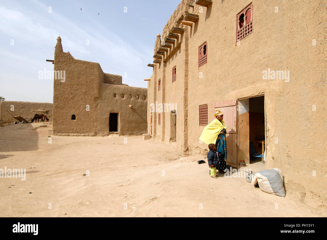 Traditionelle Schlamm Häuser von Djenné, einem UNESCO-Weltkulturerbe. Mali, Westafrika Stockfoto
