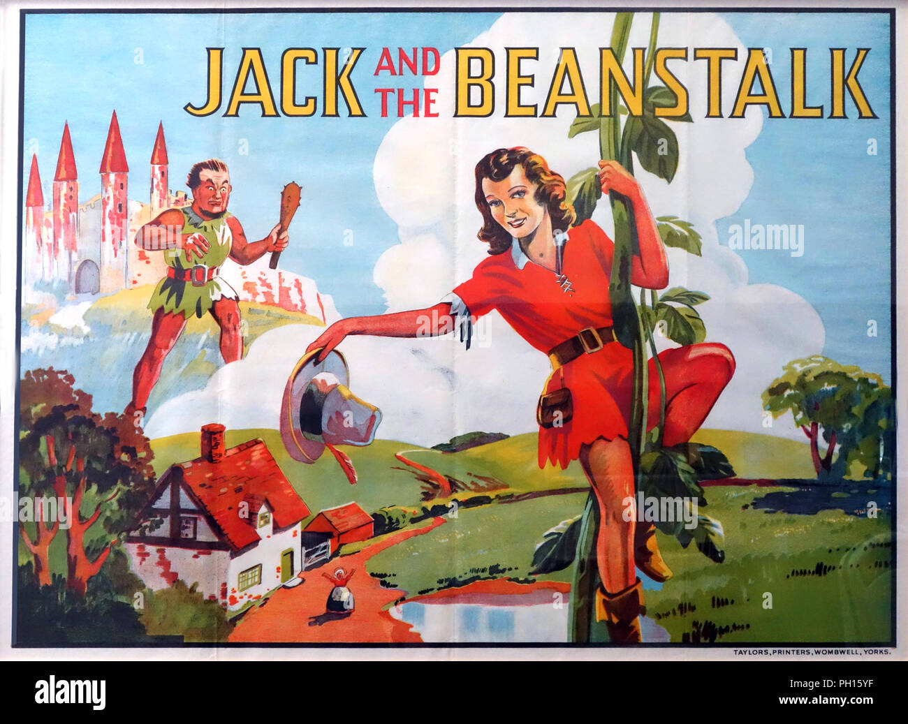 1930 Pantomime Plakat für Jack und die bohnenstange war ein Element der bric-à-brac auf dem Display ein englischer Antiquitäten center Stockfoto