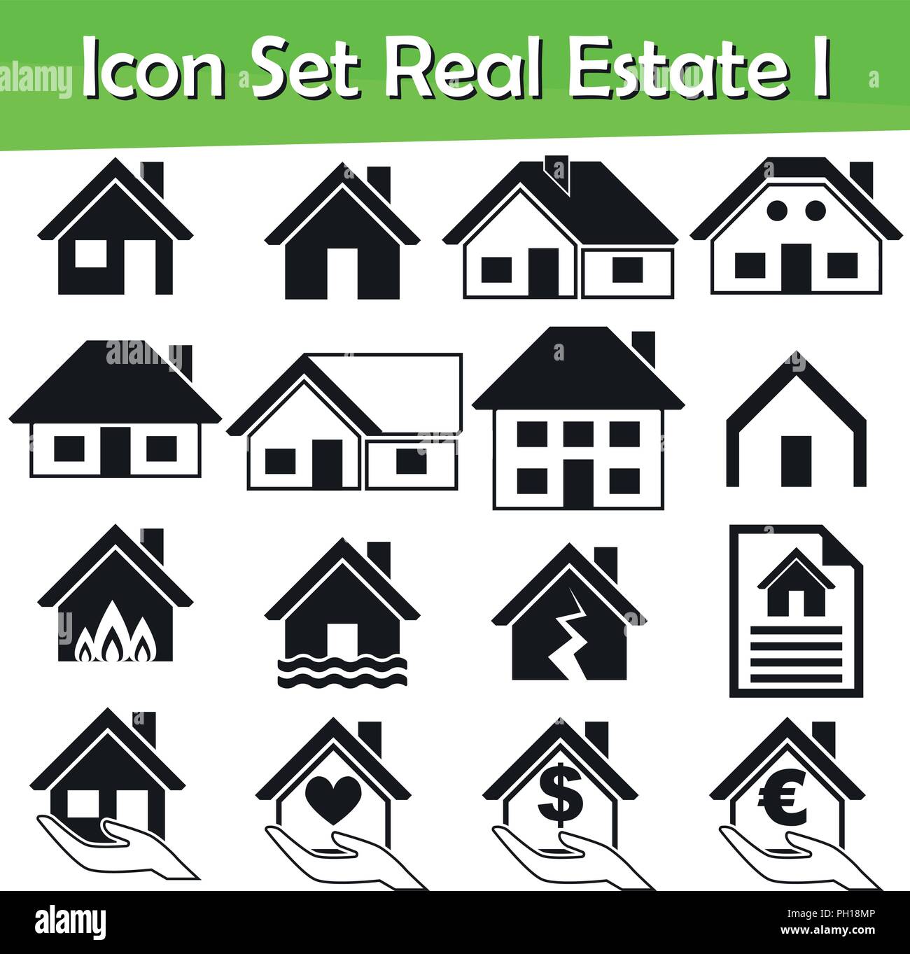 Icon Set Immobilien ich mit 16 Icons für den kreativen Einsatz in Grafik Design Stock Vektor