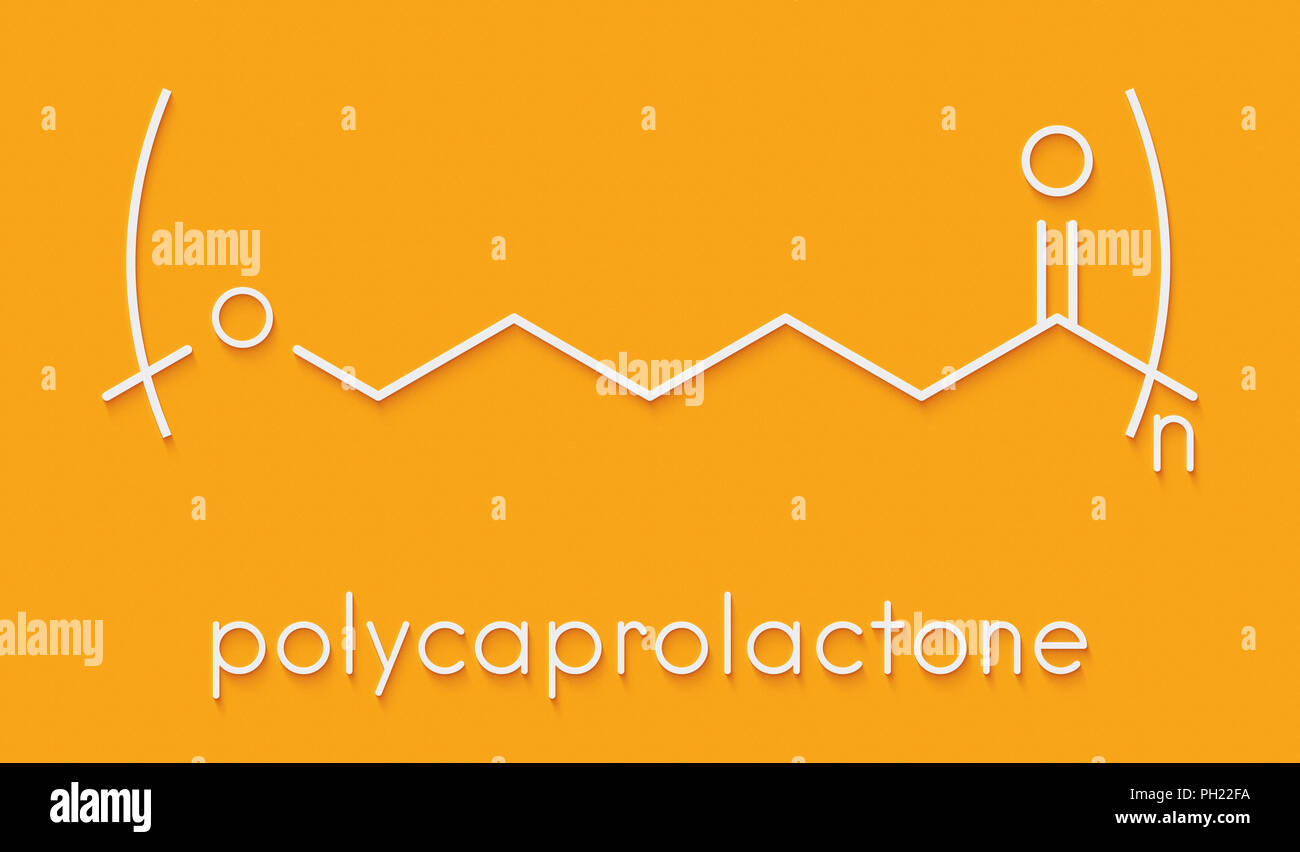 Polycaprolacton (PCL) Biologisch abbaubare Polyester, chemische Struktur. Häufig für biomedizinische Anwendungen und für Rapid Prototyping eingesetzt. Skelettmuskulatur fo Stockfoto
