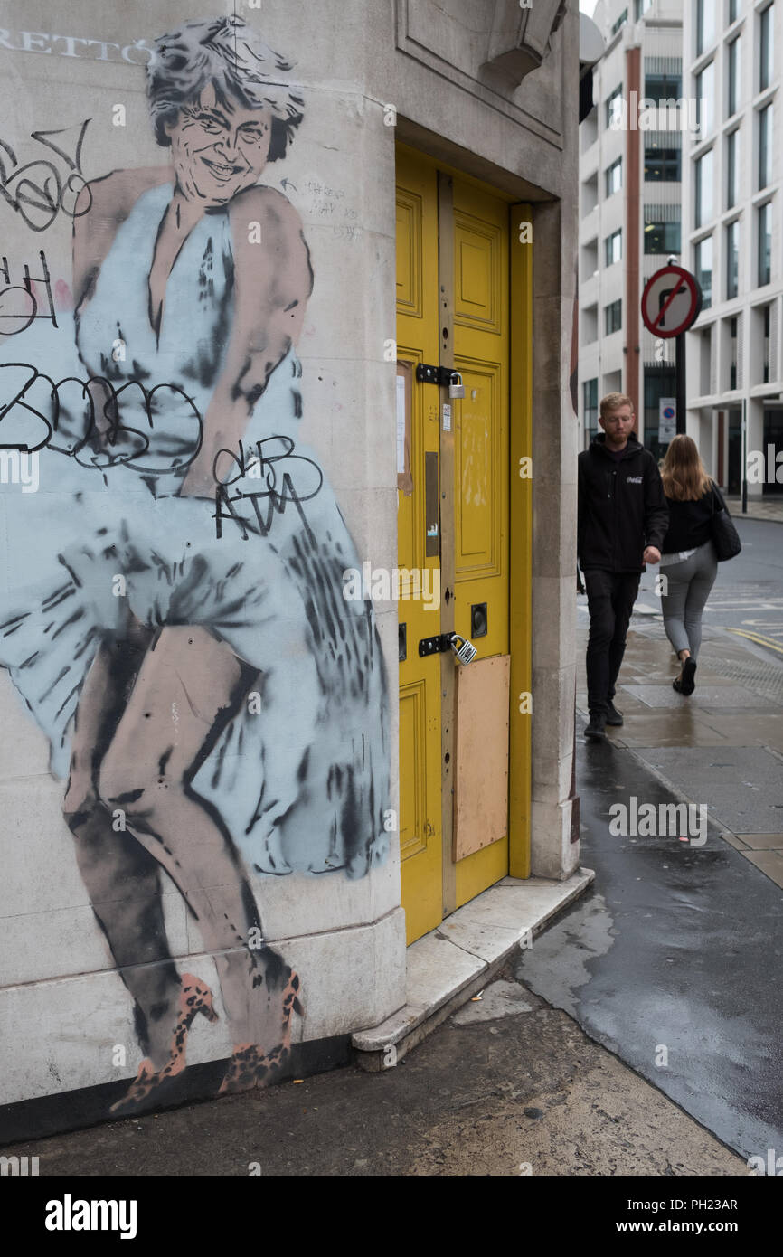 Graffiti von Theresa May in einer Marilyn Monroe Pose Stockfoto