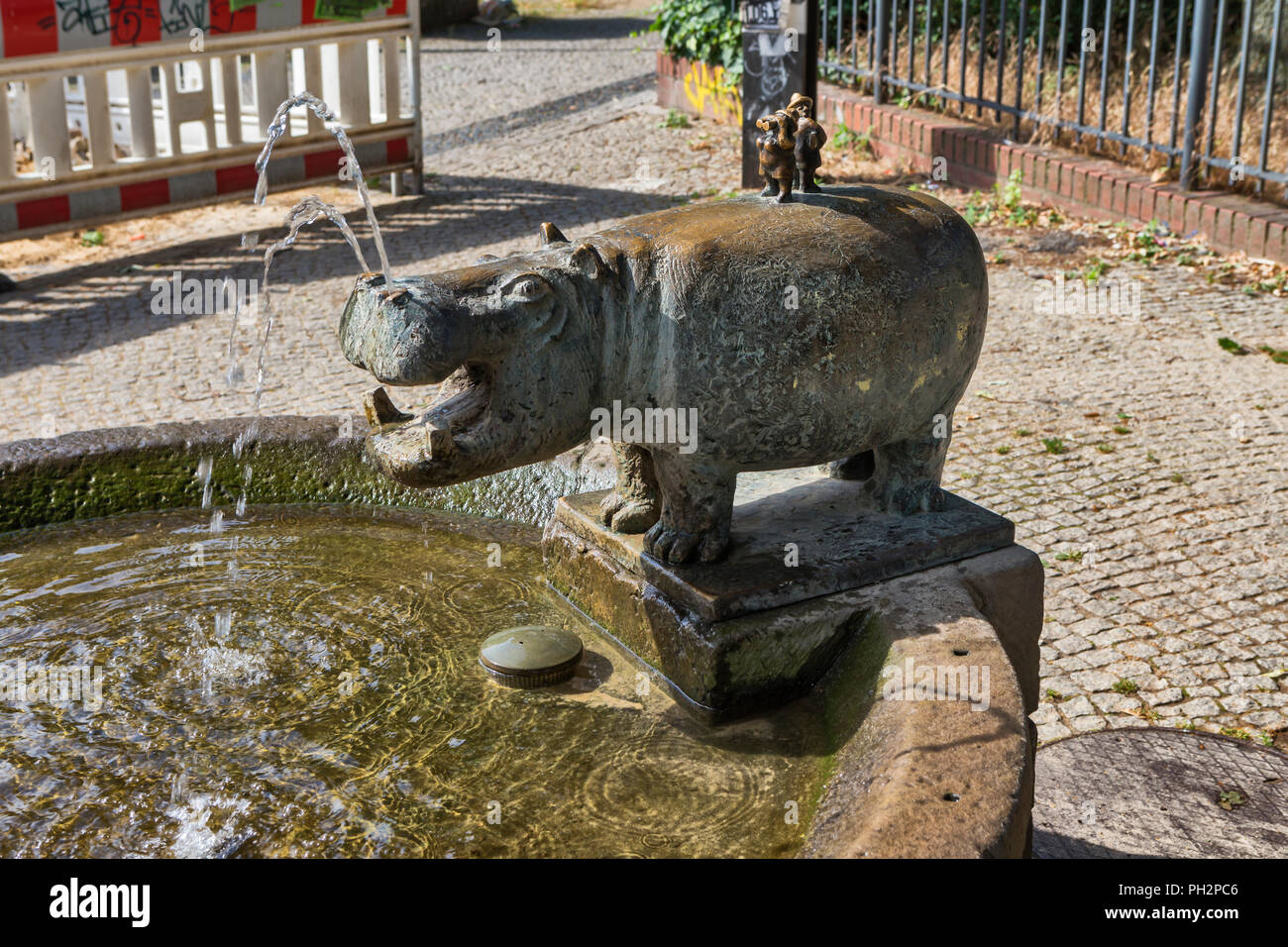 Bronze hippo Brunnen, Bad Frankenhausen, Thüringen, Deutschland Stockfoto