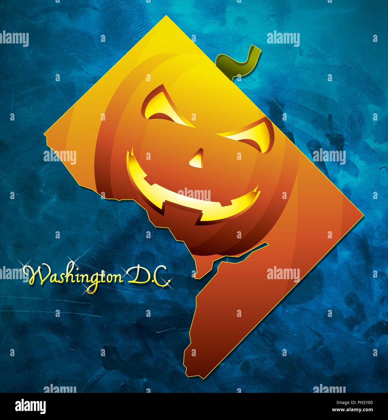 Washington DC-Karte USA mit Halloween Kürbis Gesicht Abbildung Stockfoto
