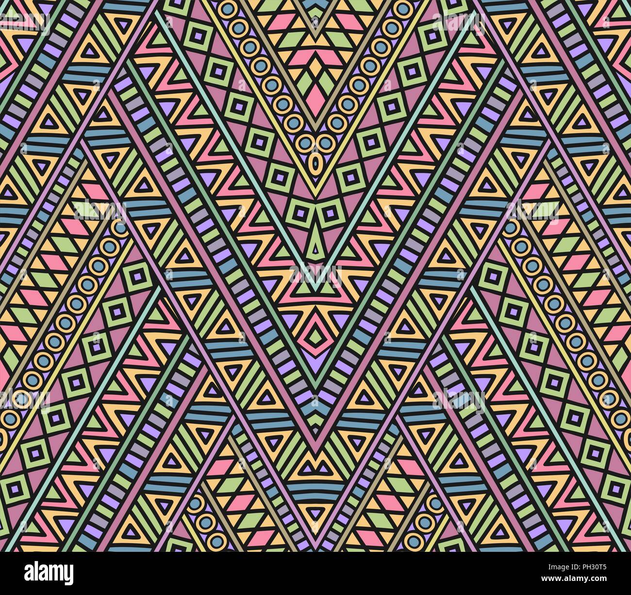 Helle ethnischen nahtlose Muster mit geometrischen Ornaments. Geometrisch-abstrakte Kunst drucken. Ethnische hipster Kulisse. Vektor folk Tribal bunten Muster. Stock Vektor