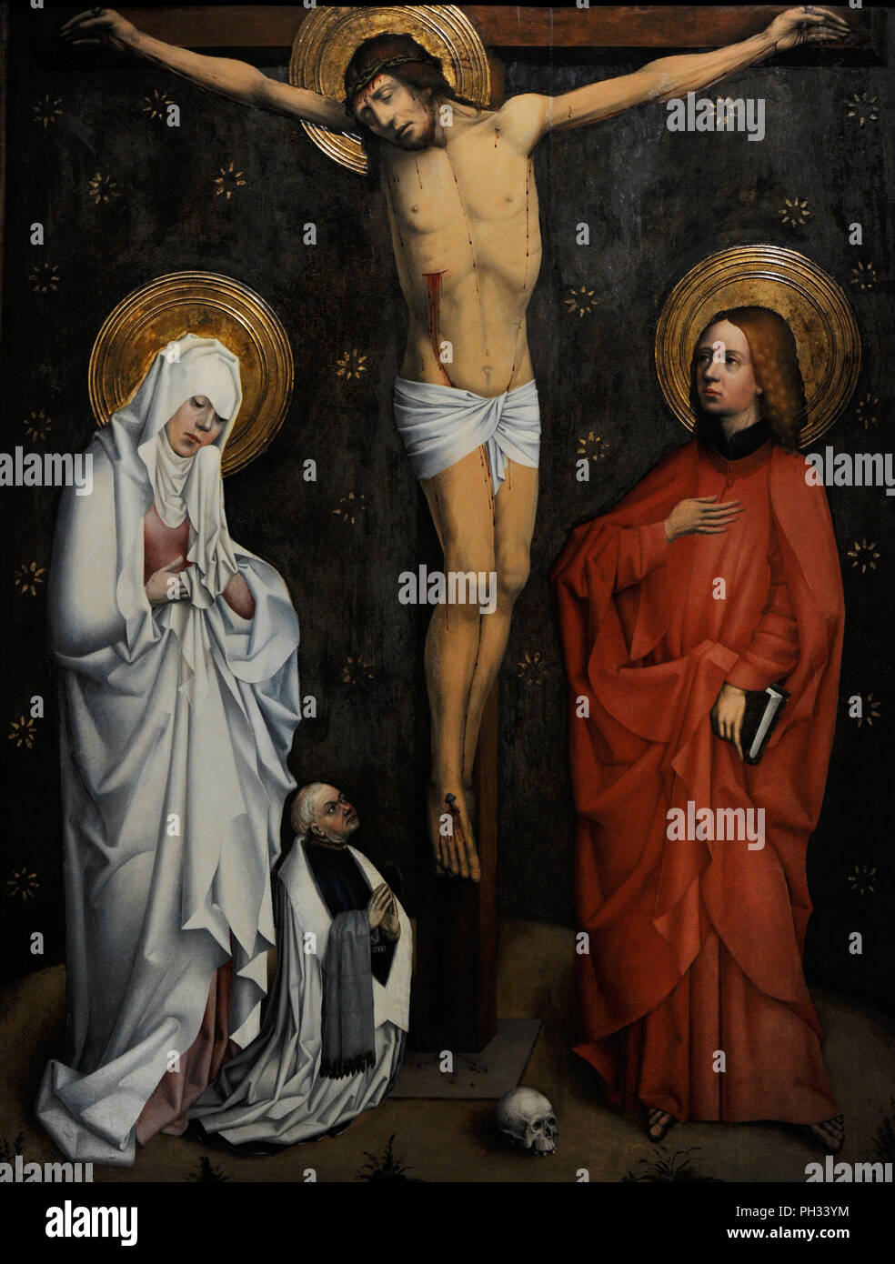 Köln, 1458. Christus am Kreuz zwischen Maria und Johannes. Wallraf-Richartz-Museum. Köln. Deutschland. Stockfoto