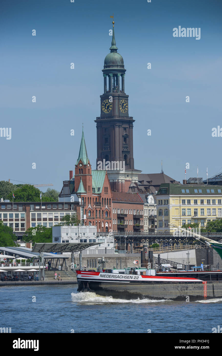 Elbe, Hauptkirche St. Michaelis, Englische Planke, Hamburg, Deutschland Stockfoto