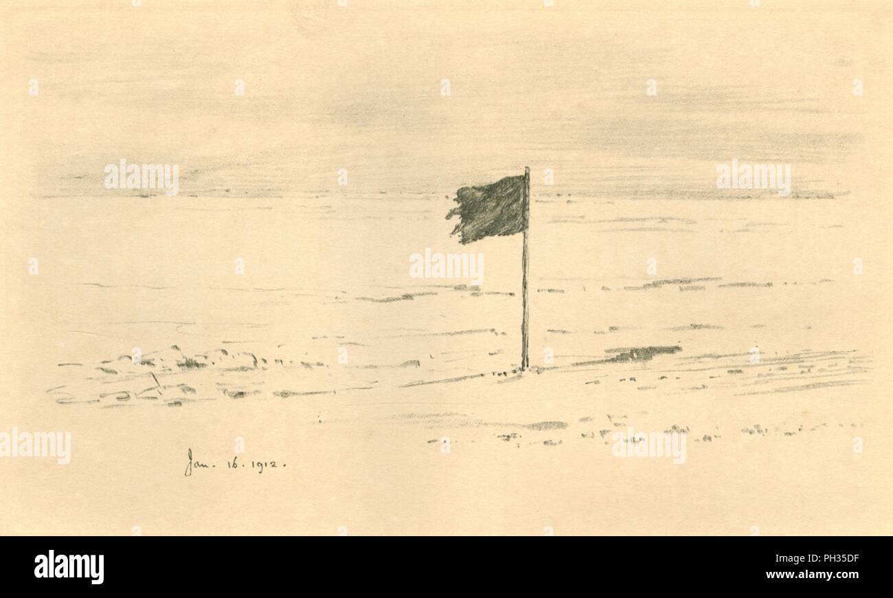 "Black Flag Camp. - Amundsens schwarze Flagge innerhalb von ein paar Meilen von der Südpol", 1912, (1913). Artist: Edward Wilson. Stockfoto