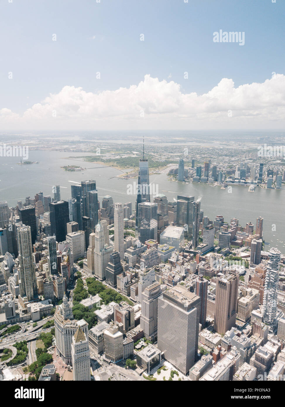 Drone Luftaufnahme World Trade Center Blick auf die Stadt Schöne NYC New York Stockfoto