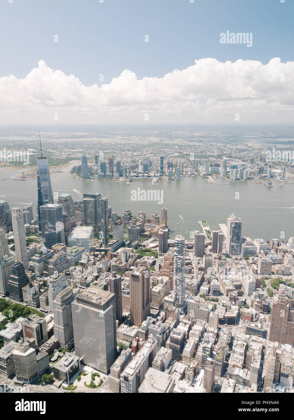 Drone Luftaufnahme World Trade Center Blick auf die Stadt Schöne NYC New York Stockfoto