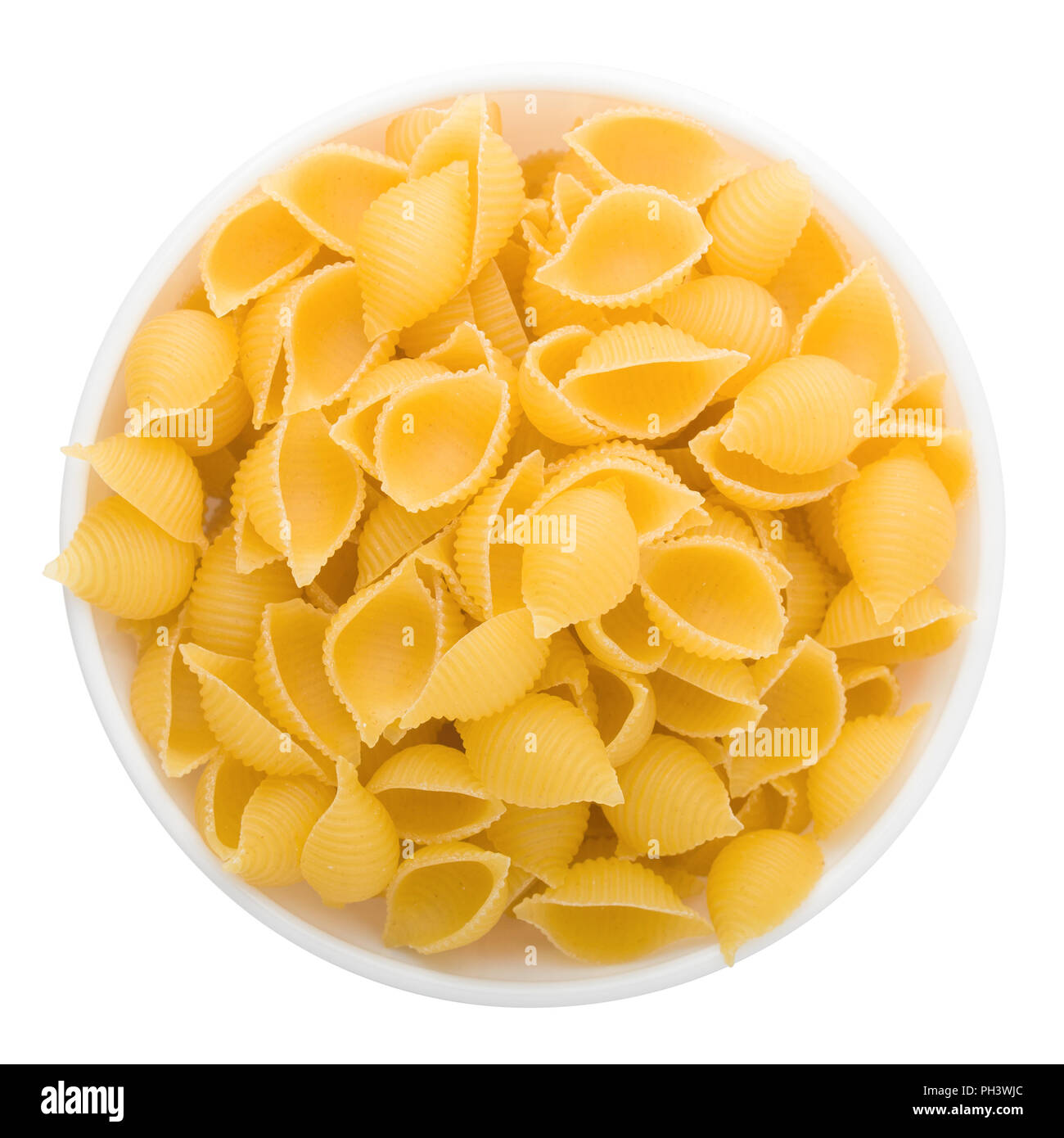 Pasta in der Platte, auf weißem Hintergrund, Freistellungspfad Stockfoto
