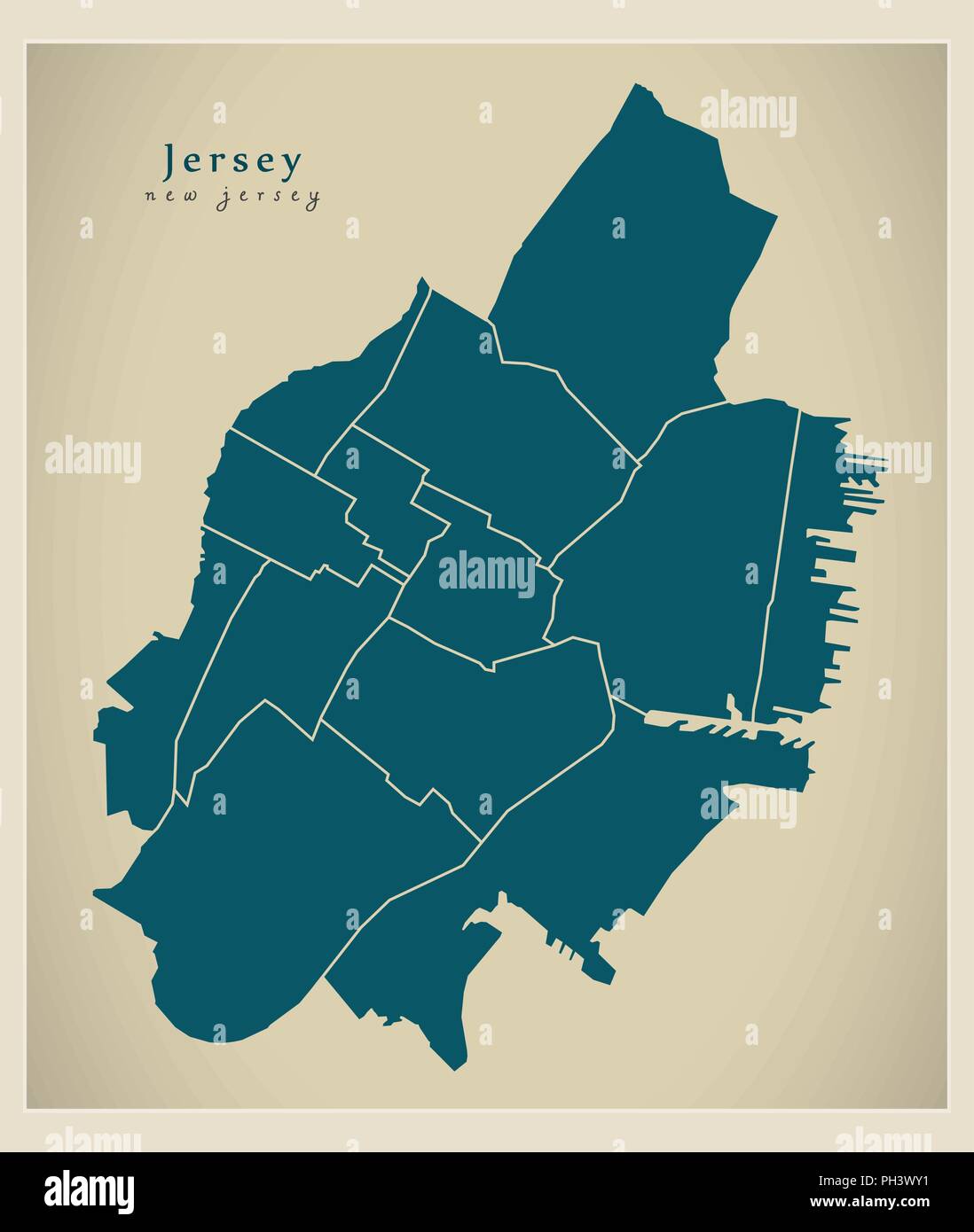 Moderne Stadtplan - Jersey New Jersey City der USA mit Nachbarschaften Stock Vektor