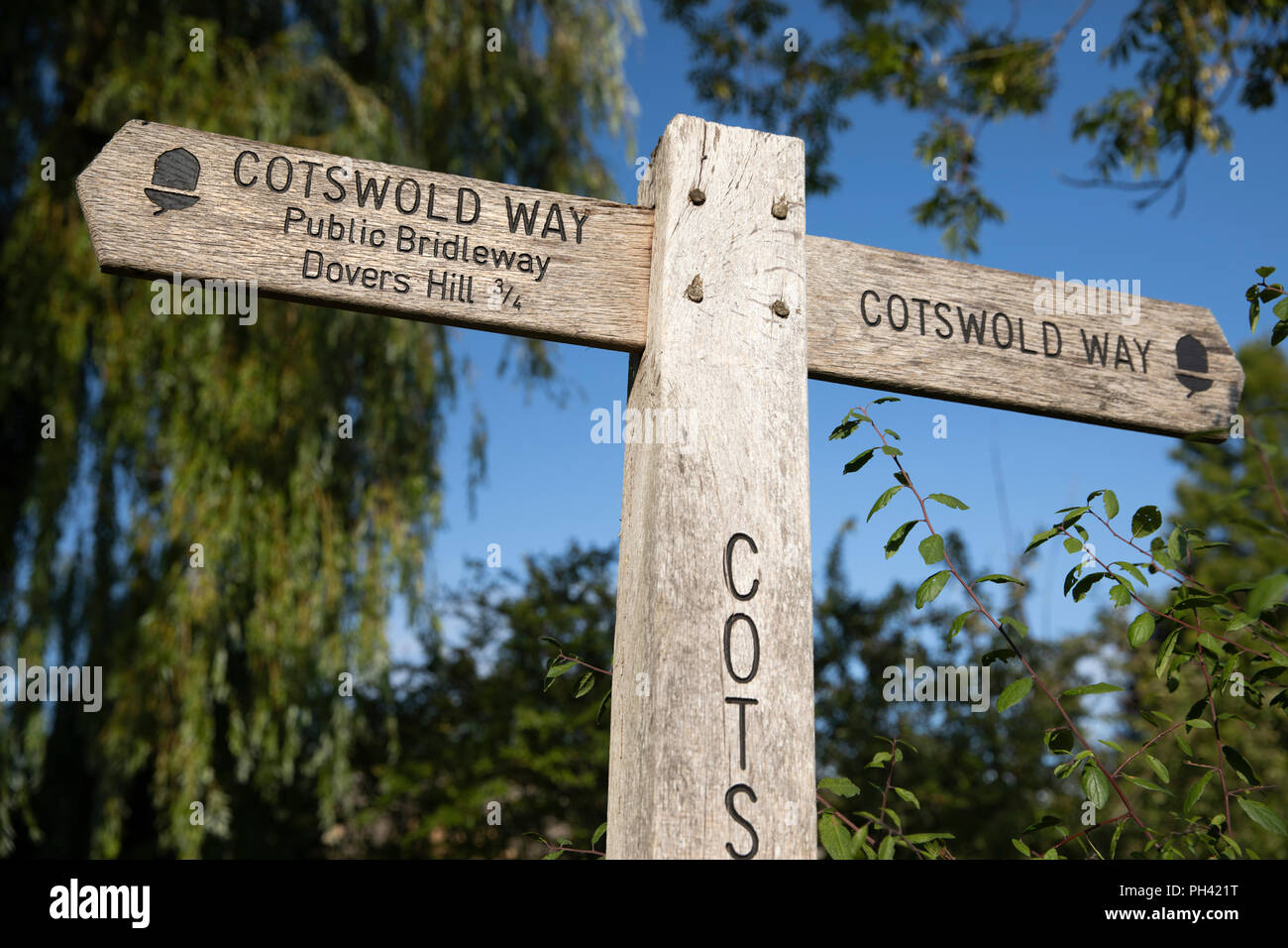 Die Cotswold Way Wanderweg Wegweiser, Chipping Campden, Cotswolds, Gloucestershire, England, Vereinigtes Königreich, Europa Stockfoto