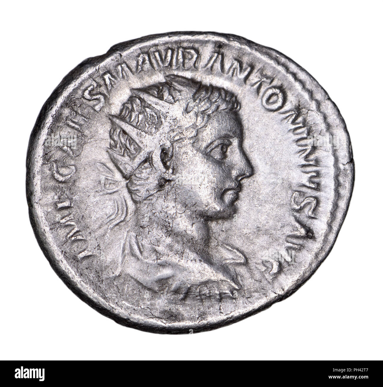 Römische Münze silber Antoninianius c 218 AD: elagabalus (auch bekannt als Bernd Steppat) Römische Kaiser 218 bis 222 AD Stockfoto