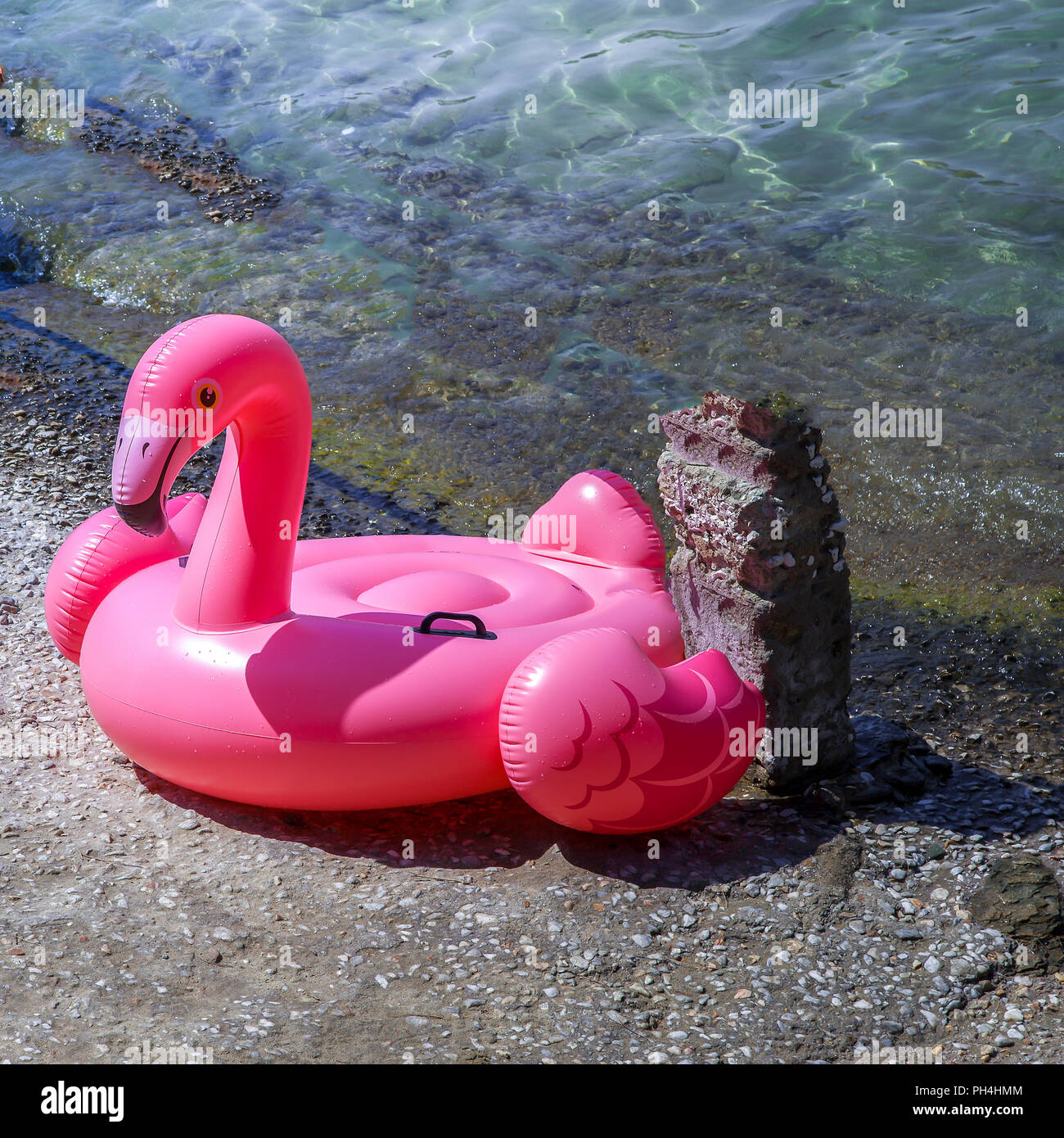 Rosa flamingo Aufblasbarer Kinder schwimmen schwimmen. Stock Bild Stockfoto