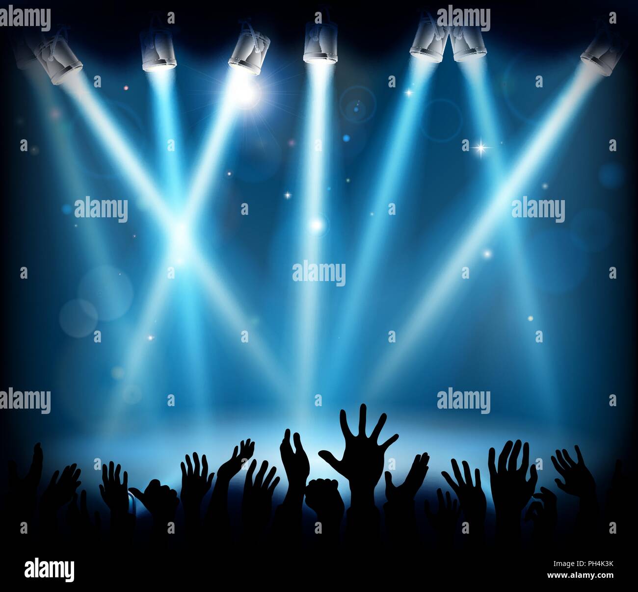 Konzert Bühne Party Menge Menschen die Hände Silhouette Stock Vektor