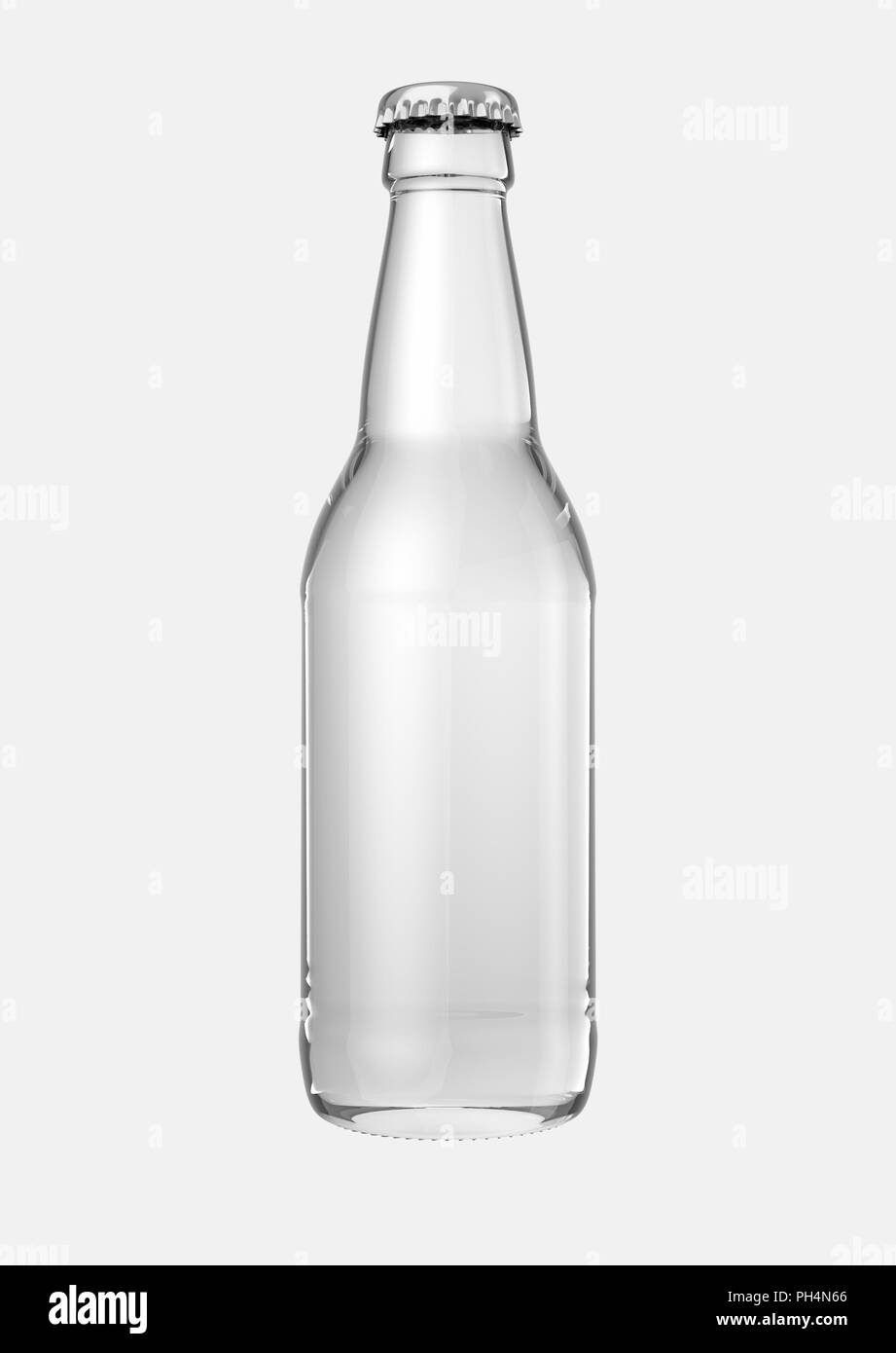 Ein klares Glas Bier Flasche auf einem isolierten weißen studio Hintergrund - 3D-Rendering Stockfoto