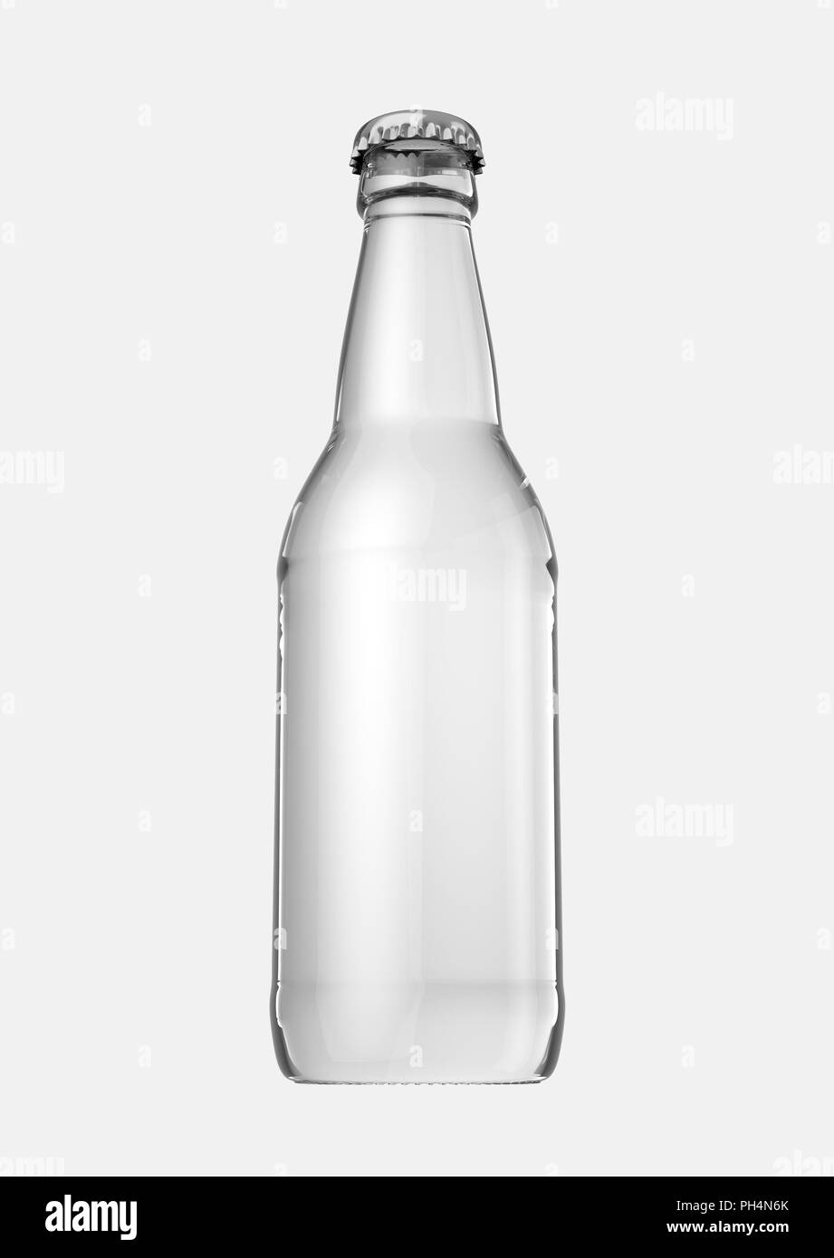 Ein klares Glas Bier Flasche auf einem isolierten weißen studio Hintergrund - 3D-Rendering Stockfoto