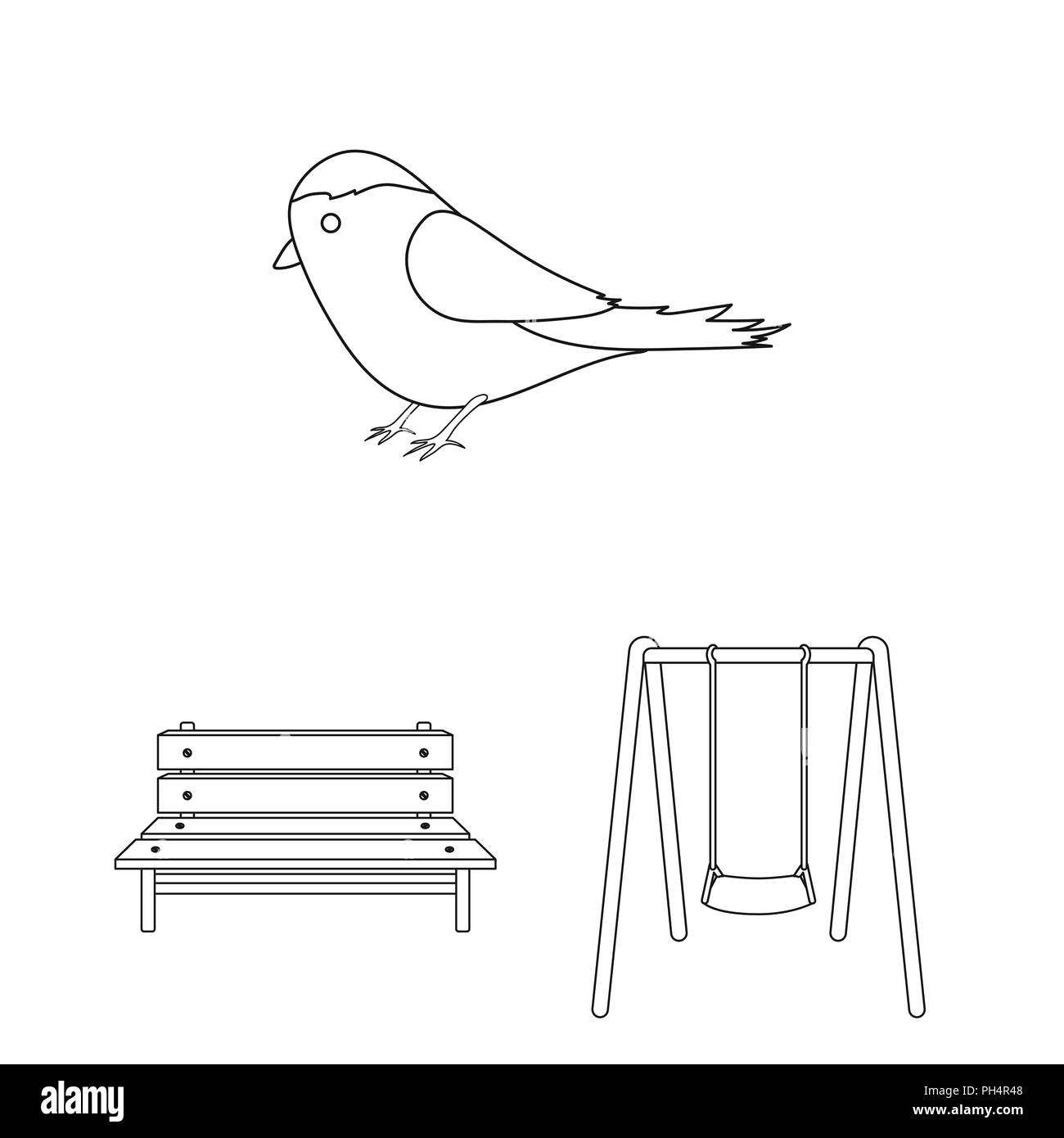 Park, Ausrüstung Gliederung Symbole im Set Sammlung für Design. Walking und Rest vektor Symbol lieferbar Abbildung. Stock Vektor