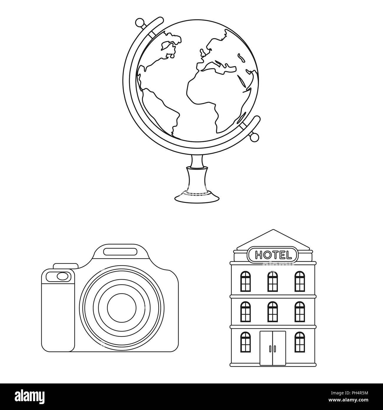 Ruhe und Übersicht der Symbole in der Gruppe reisen für Design. Verkehr, Tourismus vektor Symbol lieferbar Abbildung. Stock Vektor Ruhe und Übersicht der Symbole in der Gruppe reisen für Design. Verkehr, Tourismus vektor Symbol lieferbar Abbildung. Stock Vektor
