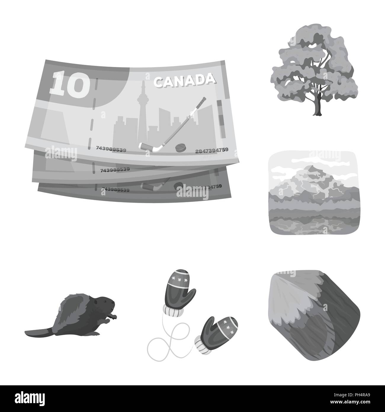 Land Kanada monochrome Icons im Set Sammlung für Design. Kanada und der charakteristische Vektor Symbol lieferbar Abbildung. Stock Vektor