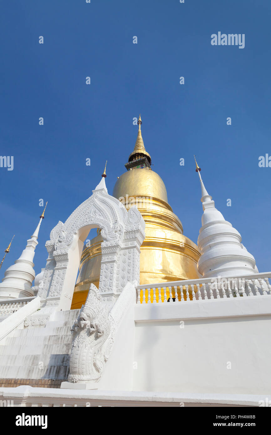 Die Chedi und Stupas im Wat Suan Dok, Chiang Mai, Thailand. Stockfoto