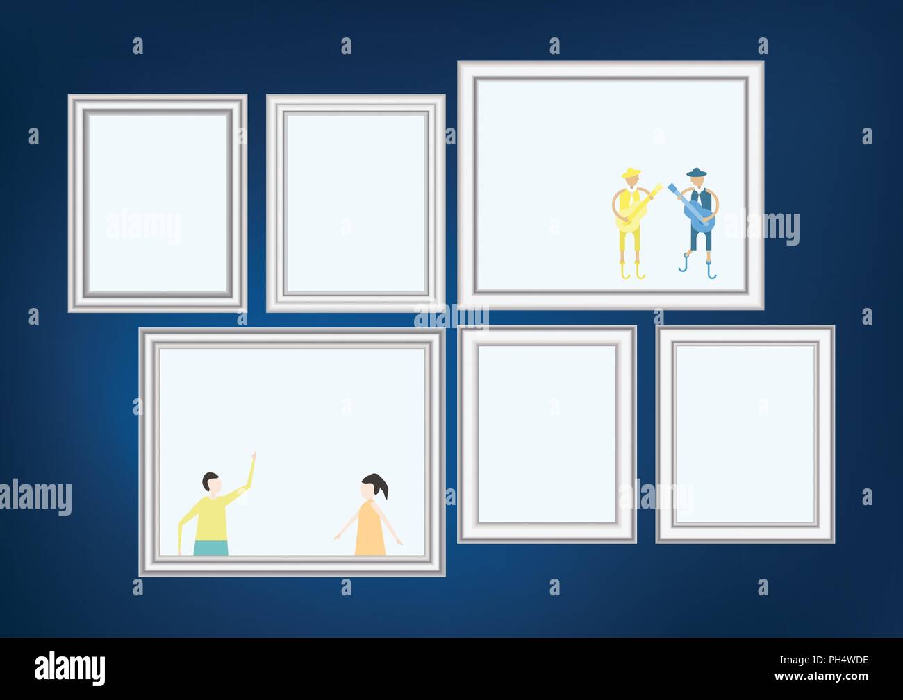 Der dekorative Rahmen Bild mit silbernen Rand, Vektor Design auf blauen Gradienten Hintergrund mit Platz für Bild. Stock Vektor