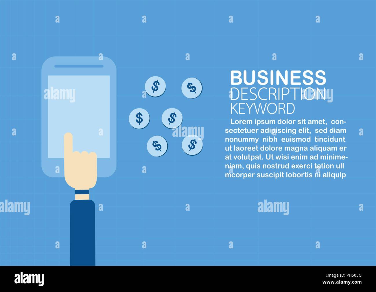 Erhalten Bargeld per Internet Banking mit e-Commerce und Zahlungsart. Vector Illustration auf blauem Hintergrund isoliert. Stock Vektor