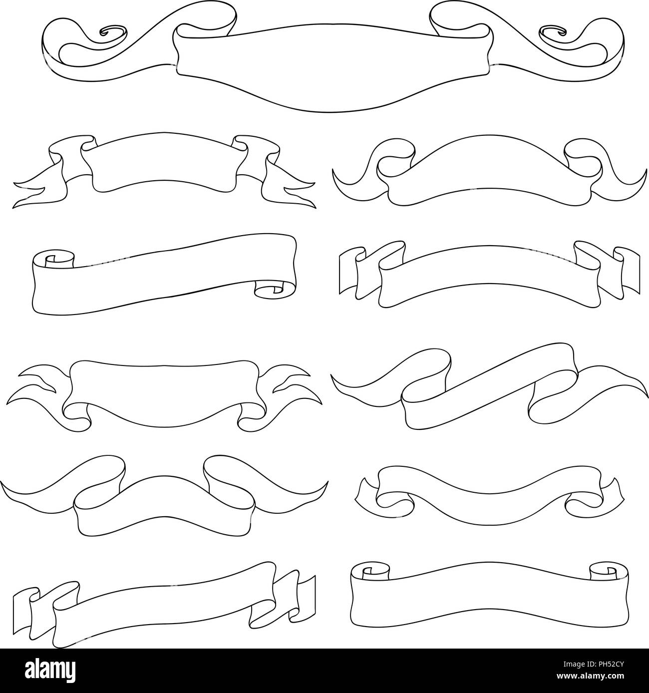 Ribbon Banner. Große Sammlung von outline Symbole Stock Vektor