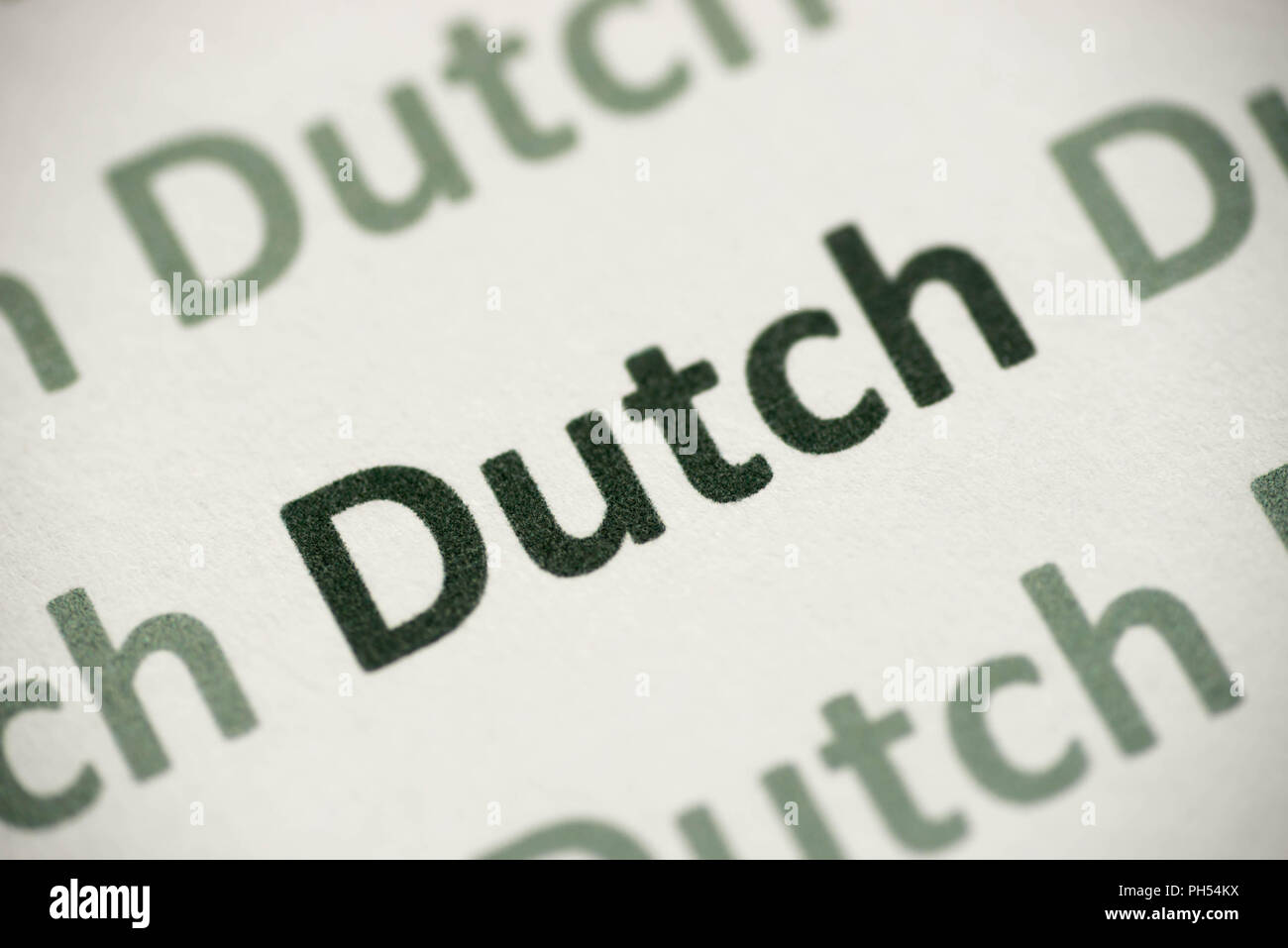 Wort in niederländischer Sprache auf weißem Papier Makro gedruckt Stockfoto