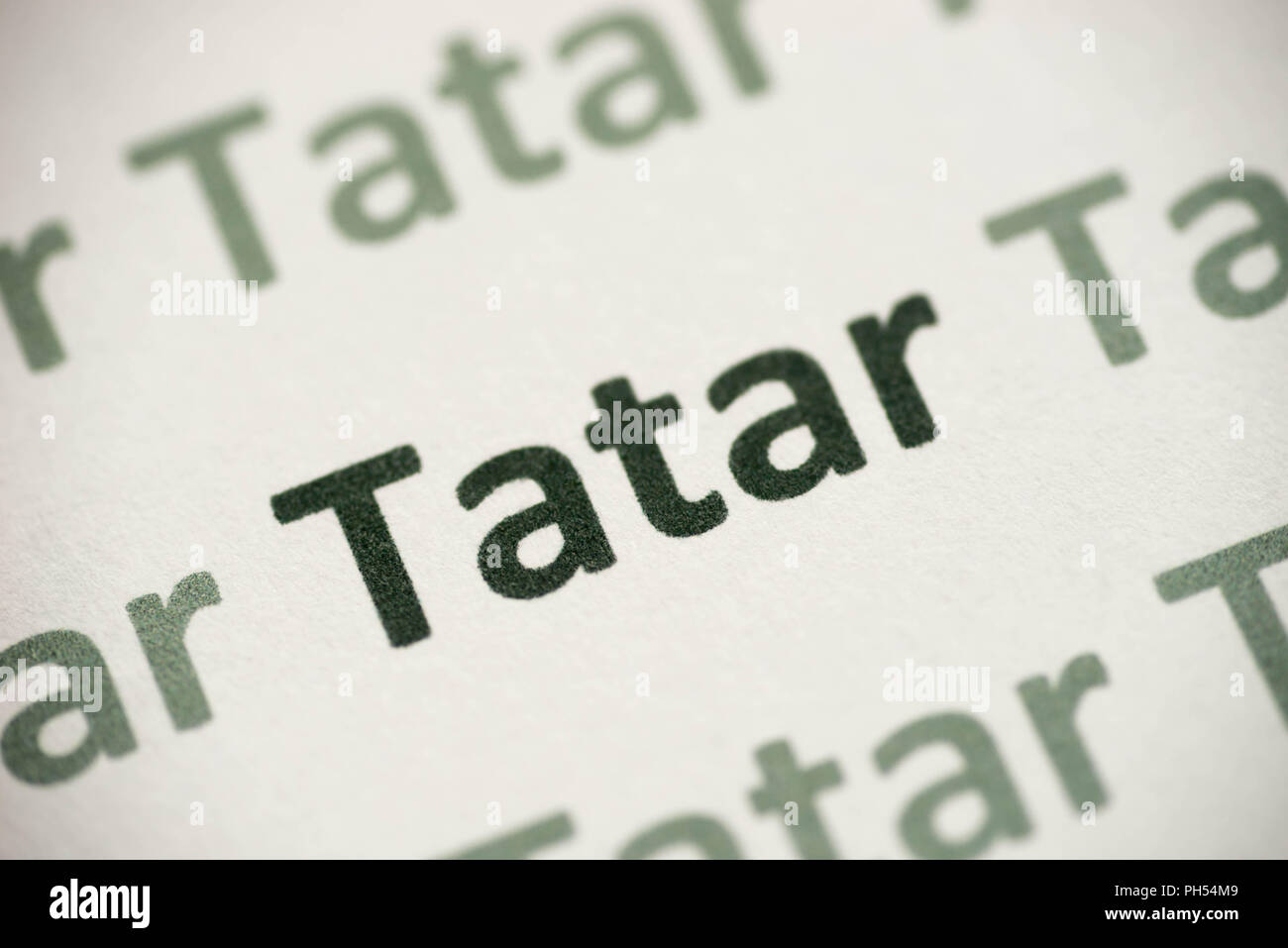 Wort tatarische Sprache auf weißem Papier Makro gedruckt Stockfoto