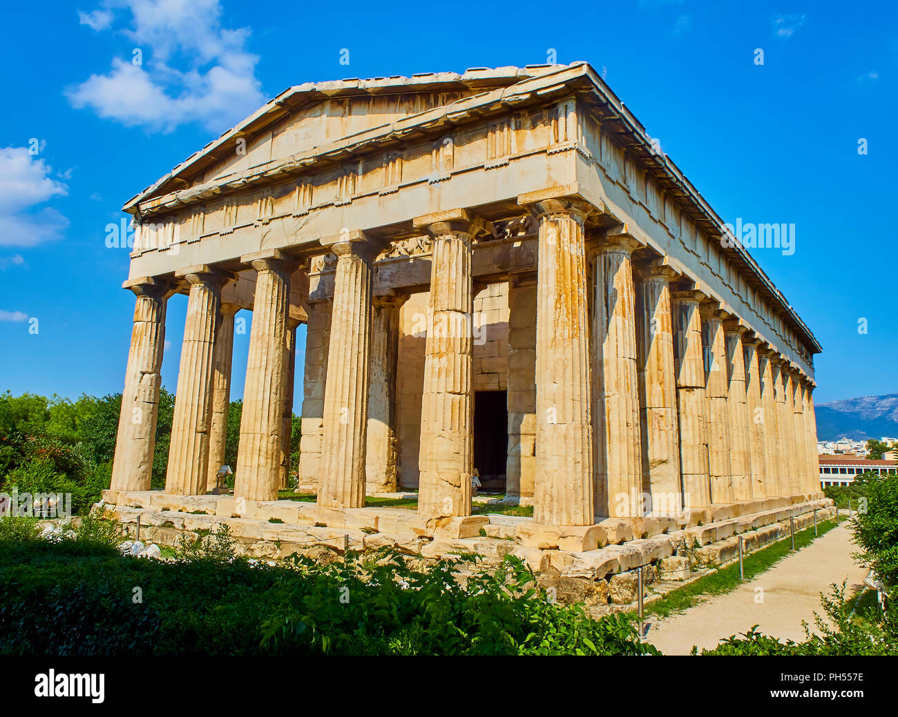 Tempel des Hephaistos. Antike griechische Ort der Anbetung an der nordwestlichen Seite der Agora von Athen. Region Attika, Griechenland. Stockfoto