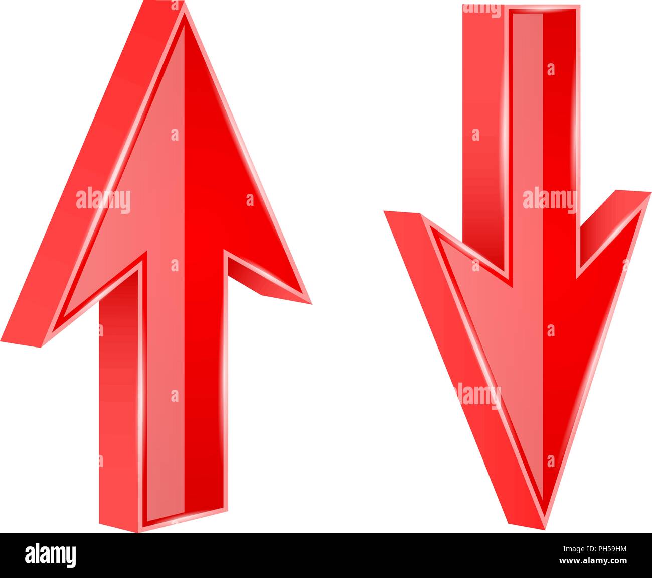 Rote Pfeile Nach Oben Und Nach Unten 3d Glanzende Zeichen Stock Vektorgrafik Alamy