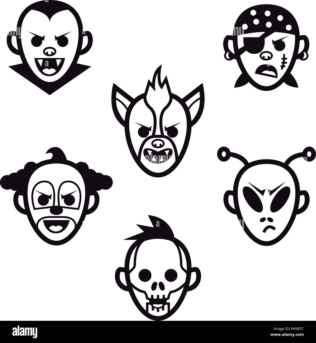 Halloween Gesichter 01. Stock Vektor