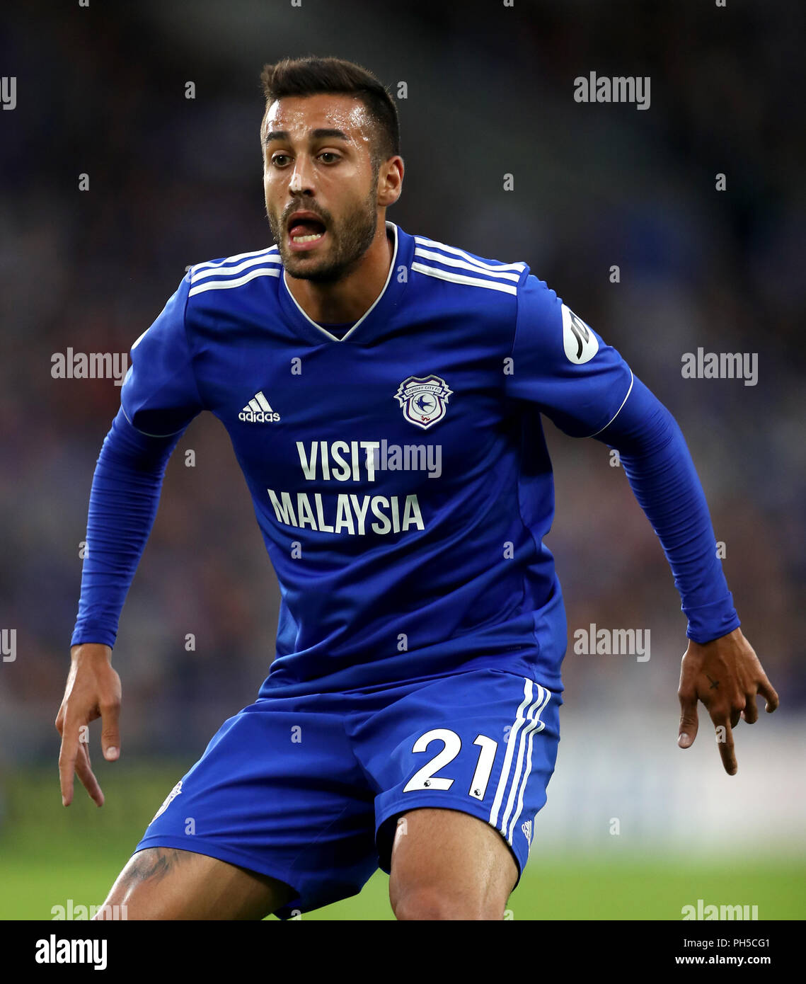 Cardiff City Victor Camarasa während der carabao Cup, zweite Runde an der Cardiff City Stadium, Cardiff. Stockfoto