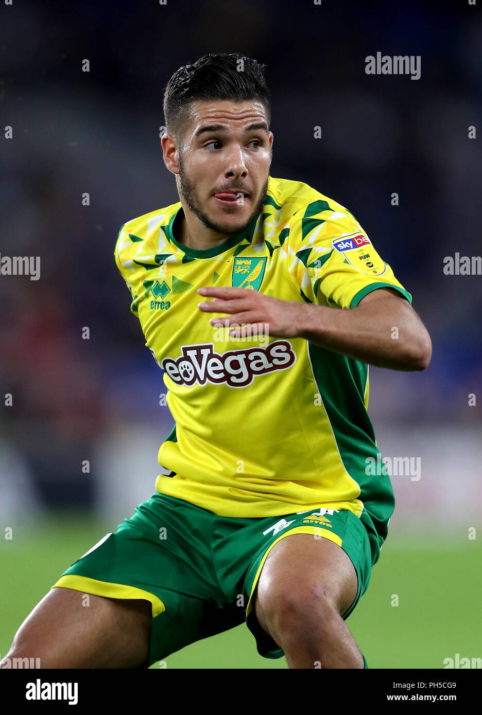 Norwich City Emiliano Buendia während der carabao Cup, zweite Runde an der Cardiff City Stadium, Cardiff. Stockfoto