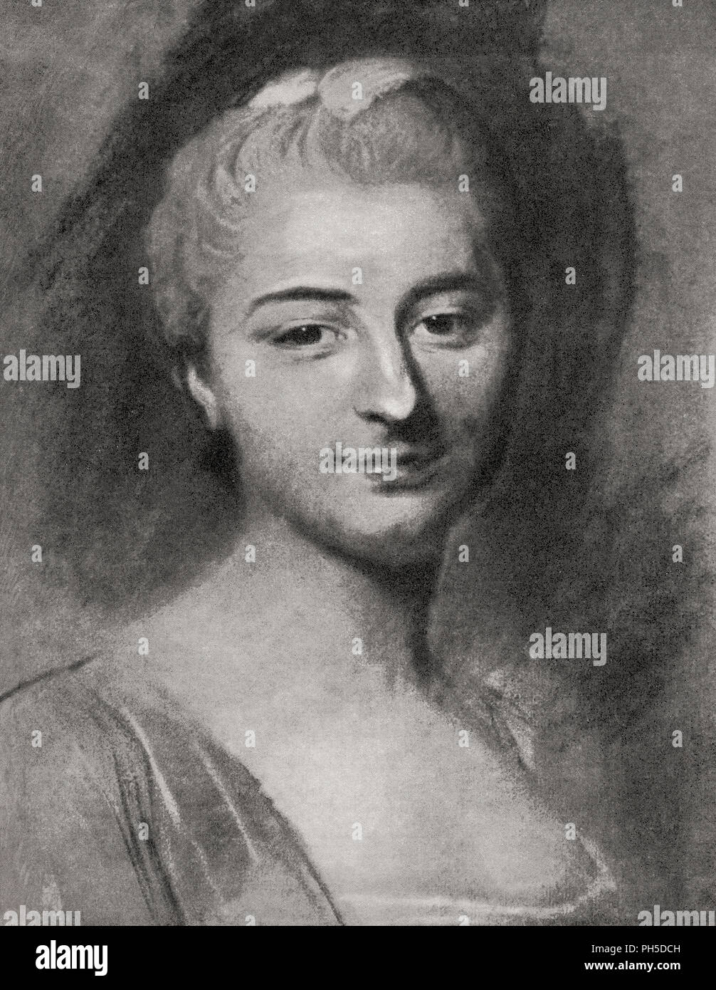 Jeanne Julie Éléonore de Lespinasse, 1732 - 1776. Französischen Salon Inhaber und Briefeschreiber. Nach einer Arbeit von französischen Rokoko Porträtist, Maurice Quentin De La Tour, (1704 - 1788). Von La Tour, veröffentlicht 1920. Stockfoto