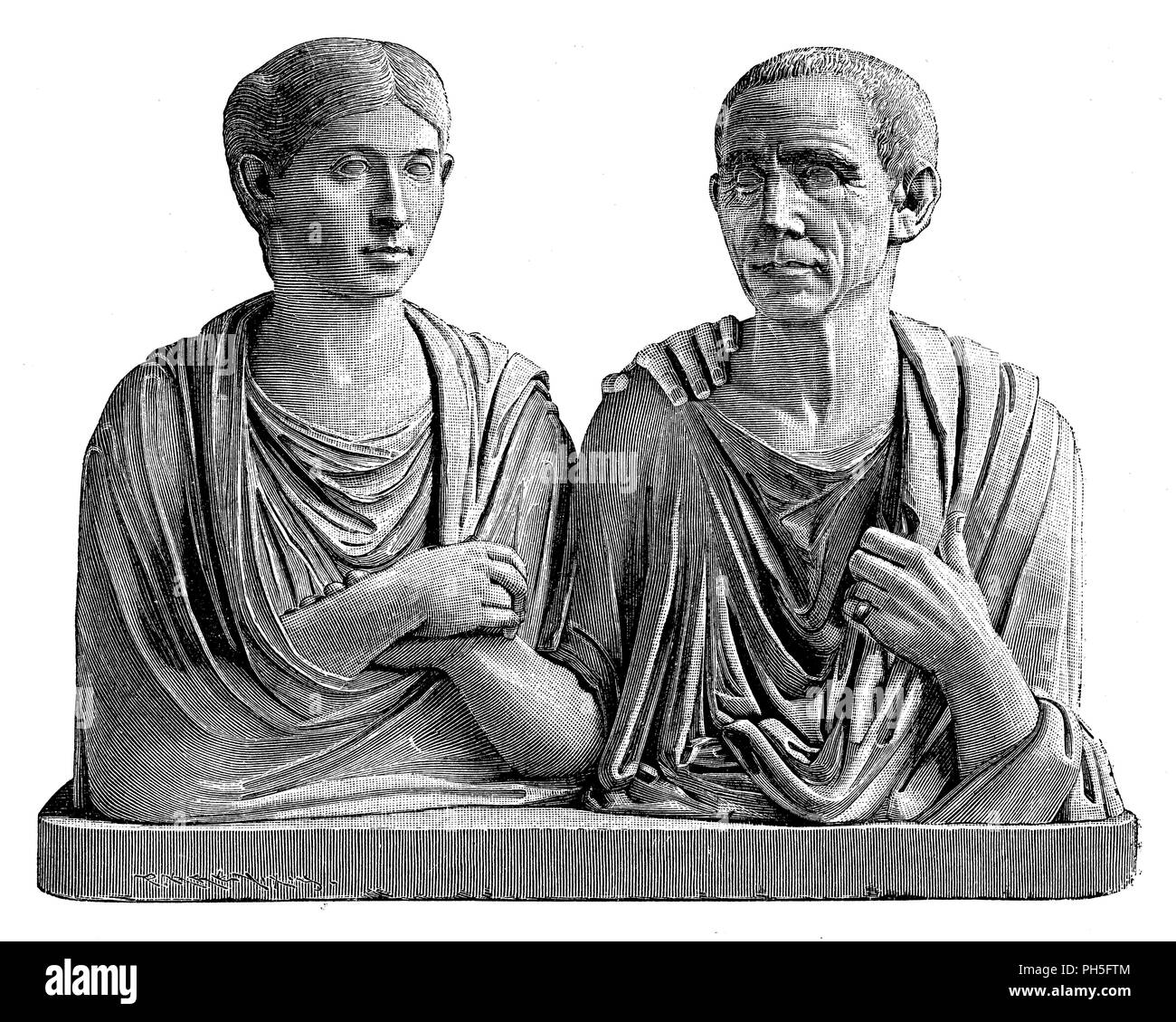 Darstellung einer alten römischen Paar (genannt Cato und Portia) auf ihrem Grab. Jetzt im Vatikan Museum, 1899 Stockfoto