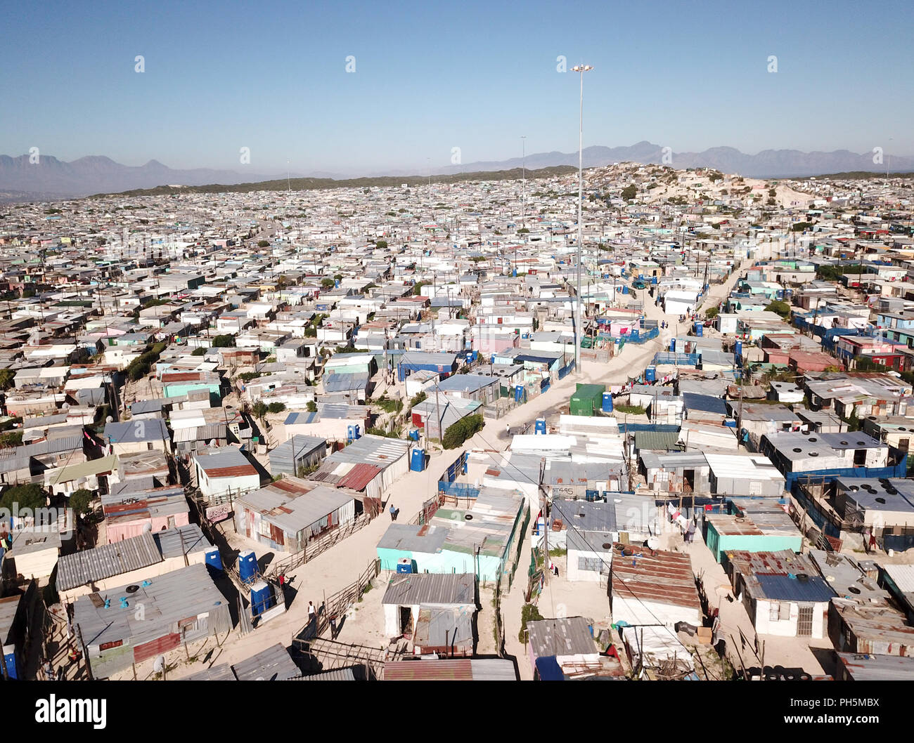 Luftbild in einem Township in der Nähe von Kapstadt, Südafrika Stockfoto